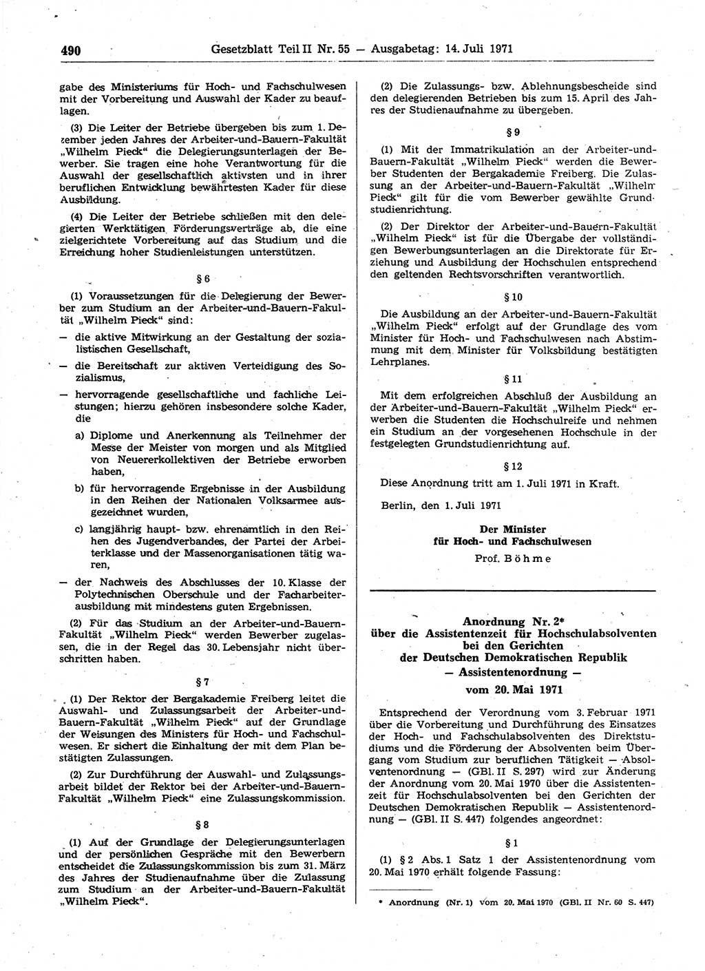 Gesetzblatt (GBl.) der Deutschen Demokratischen Republik (DDR) Teil ⅠⅠ 1971, Seite 490 (GBl. DDR ⅠⅠ 1971, S. 490)