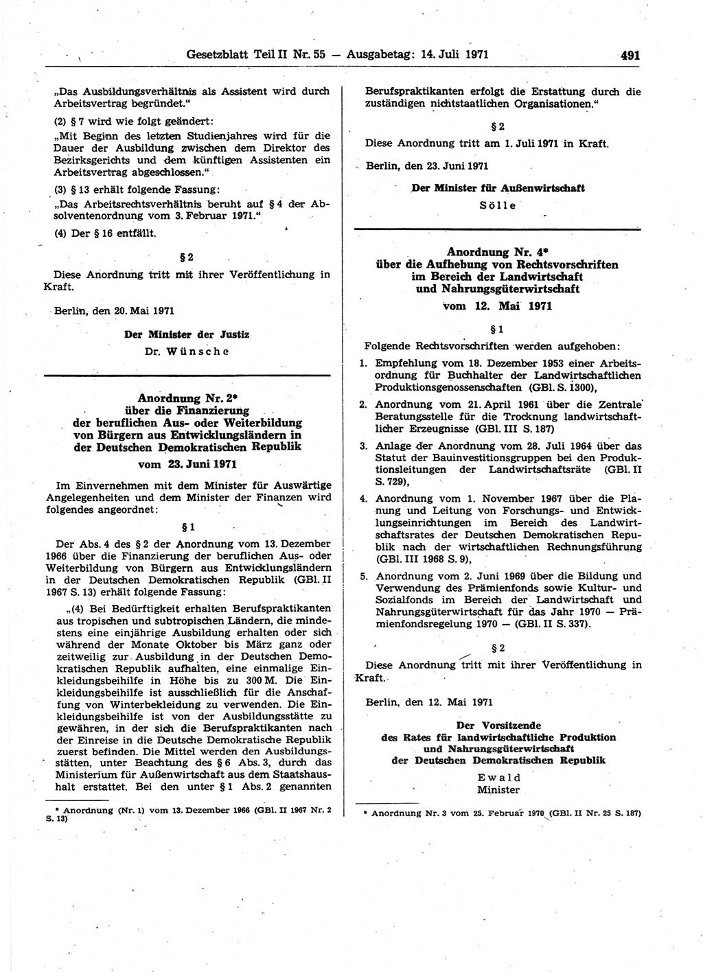 Gesetzblatt (GBl.) der Deutschen Demokratischen Republik (DDR) Teil ⅠⅠ 1971, Seite 491 (GBl. DDR ⅠⅠ 1971, S. 491)