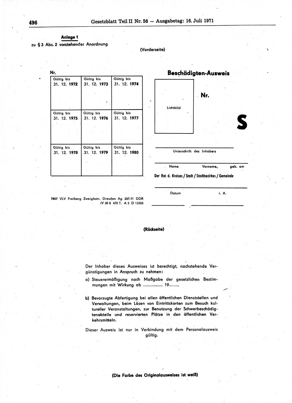 Gesetzblatt (GBl.) der Deutschen Demokratischen Republik (DDR) Teil ⅠⅠ 1971, Seite 496 (GBl. DDR ⅠⅠ 1971, S. 496)