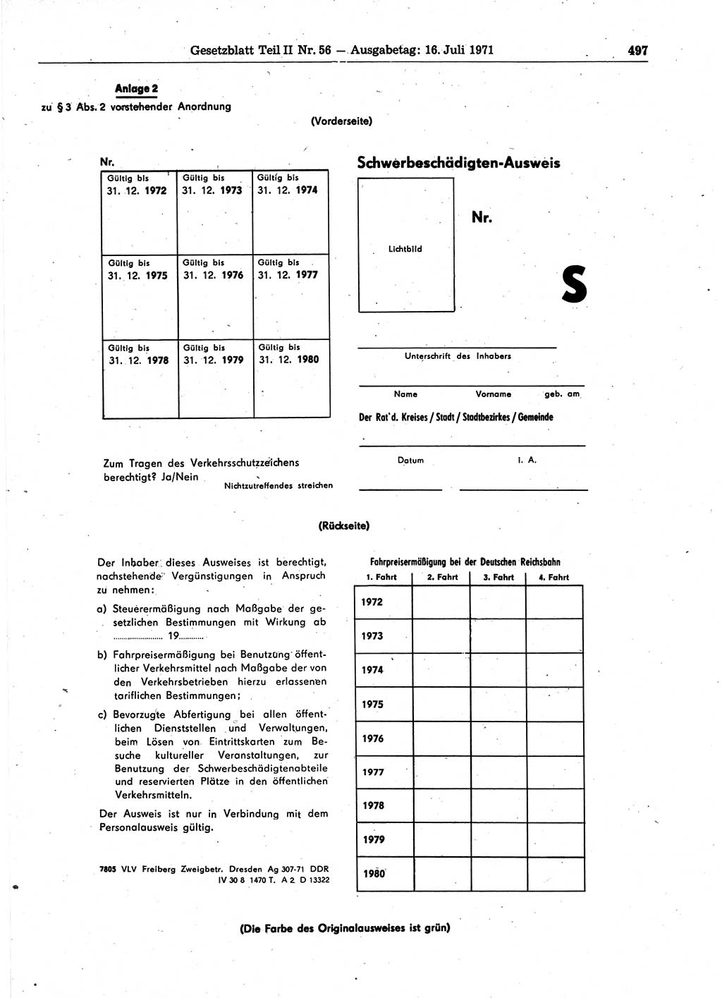 Gesetzblatt (GBl.) der Deutschen Demokratischen Republik (DDR) Teil ⅠⅠ 1971, Seite 497 (GBl. DDR ⅠⅠ 1971, S. 497)