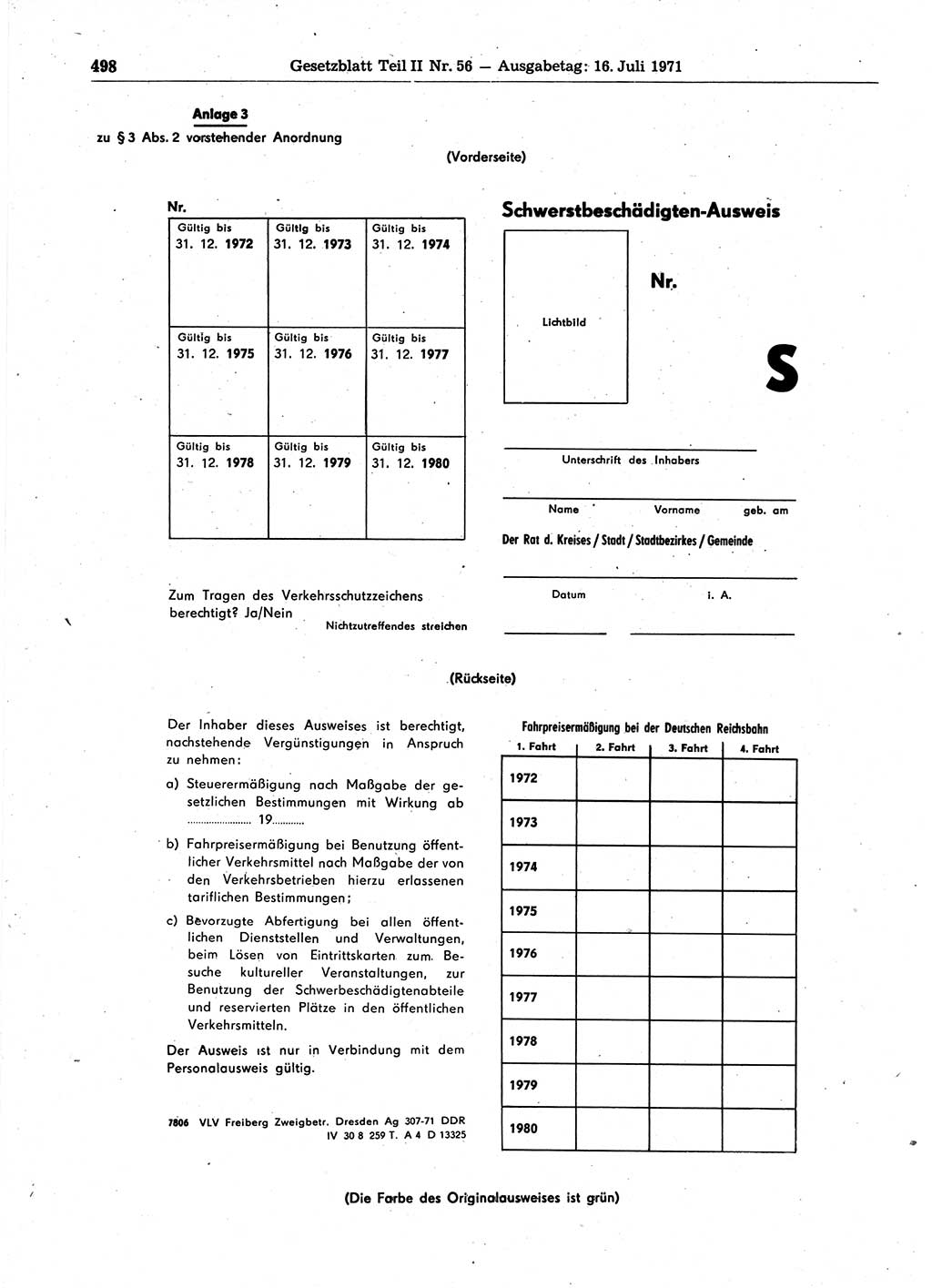 Gesetzblatt (GBl.) der Deutschen Demokratischen Republik (DDR) Teil ⅠⅠ 1971, Seite 498 (GBl. DDR ⅠⅠ 1971, S. 498)
