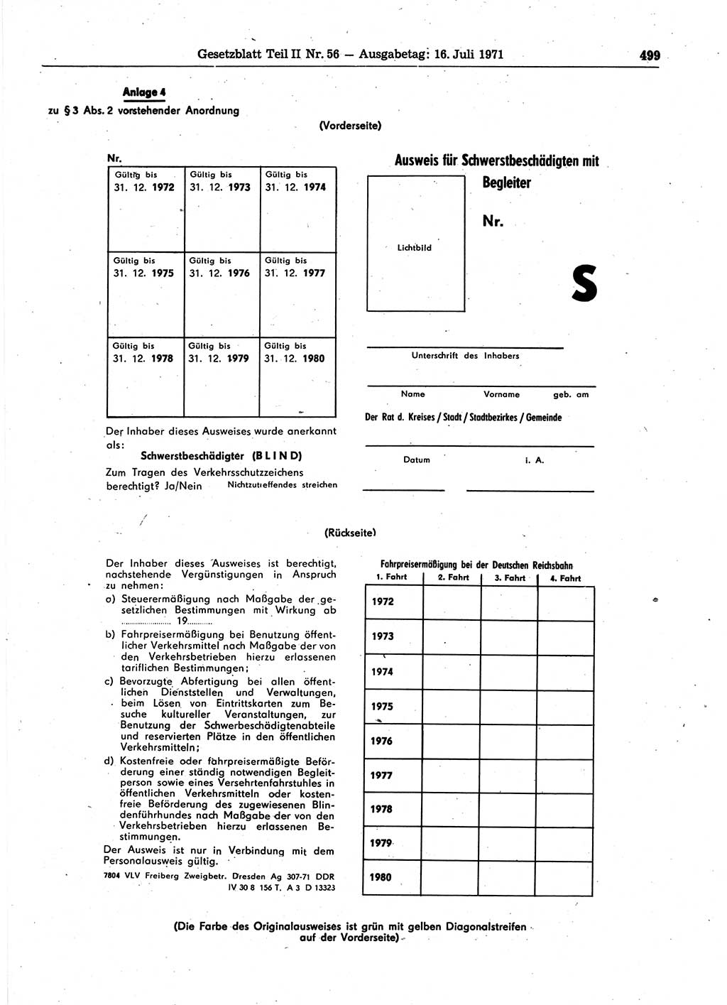 Gesetzblatt (GBl.) der Deutschen Demokratischen Republik (DDR) Teil ⅠⅠ 1971, Seite 499 (GBl. DDR ⅠⅠ 1971, S. 499)