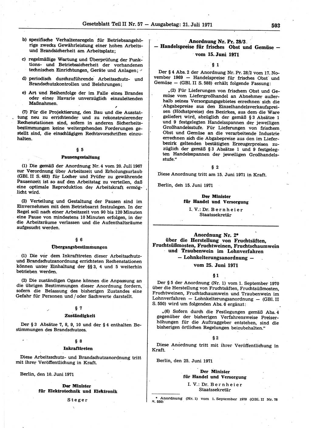Gesetzblatt (GBl.) der Deutschen Demokratischen Republik (DDR) Teil ⅠⅠ 1971, Seite 503 (GBl. DDR ⅠⅠ 1971, S. 503)