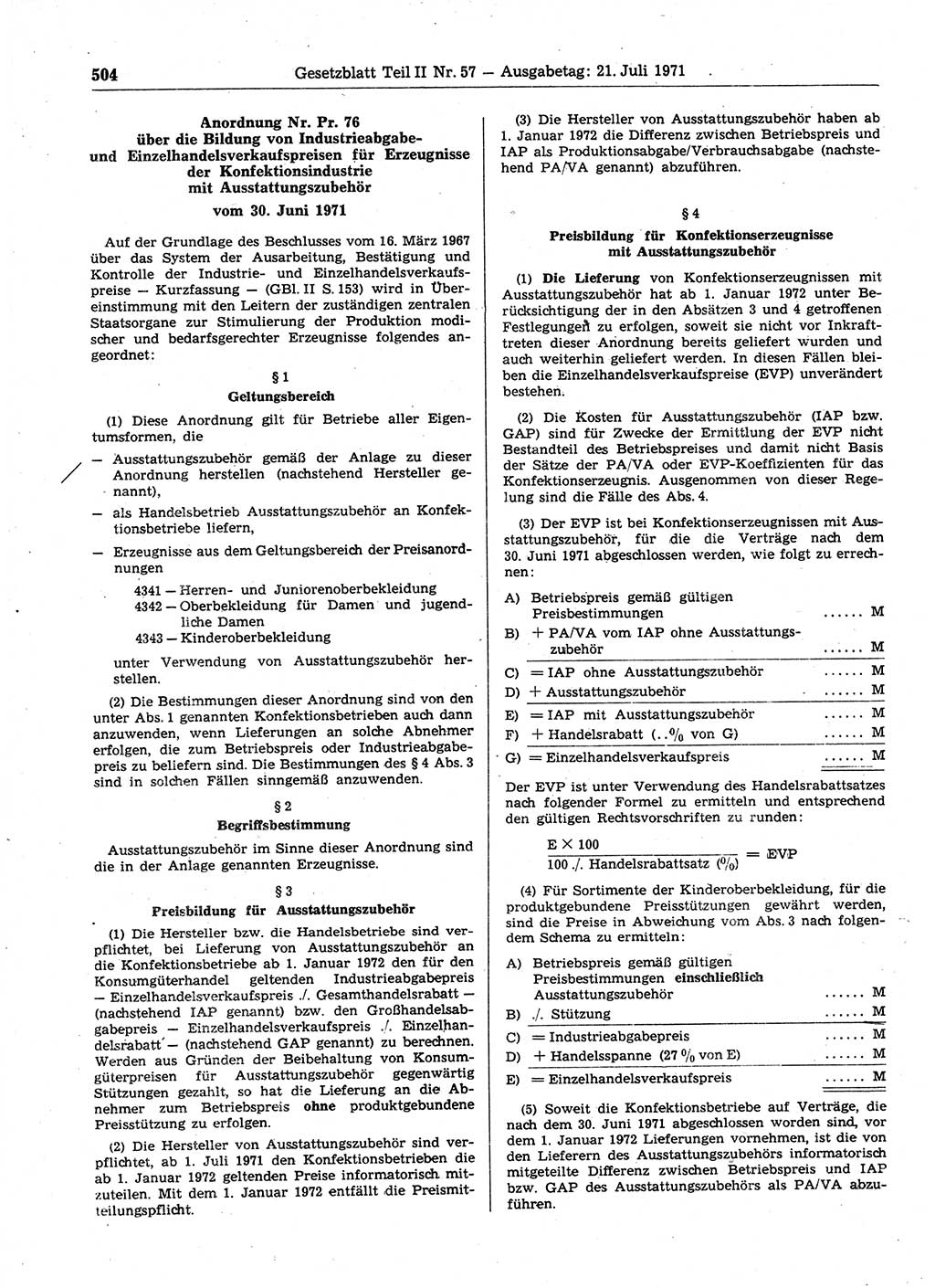 Gesetzblatt (GBl.) der Deutschen Demokratischen Republik (DDR) Teil ⅠⅠ 1971, Seite 504 (GBl. DDR ⅠⅠ 1971, S. 504)