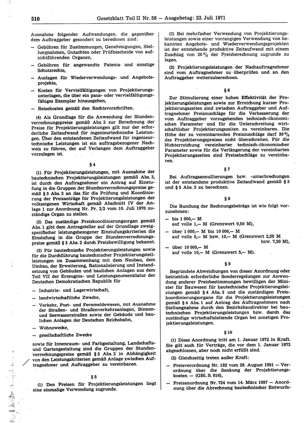 Gesetzblatt (GBl.) der Deutschen Demokratischen Republik (DDR) Teil ⅠⅠ 1971, Seite 510 (GBl. DDR ⅠⅠ 1971, S. 510)
