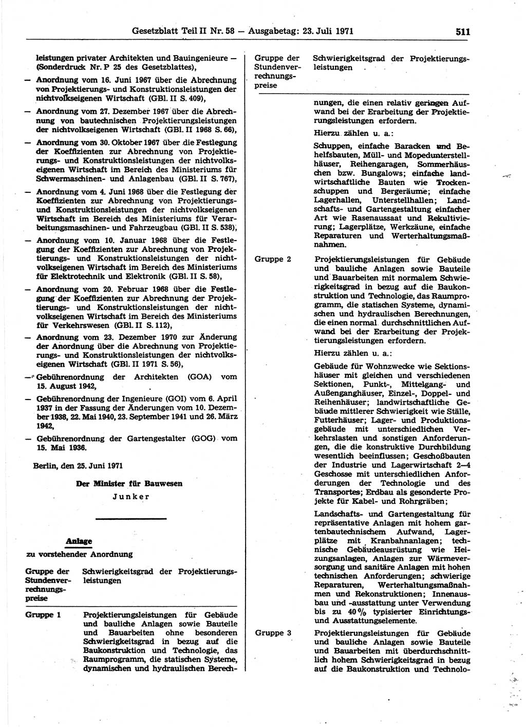 Gesetzblatt (GBl.) der Deutschen Demokratischen Republik (DDR) Teil ⅠⅠ 1971, Seite 511 (GBl. DDR ⅠⅠ 1971, S. 511)