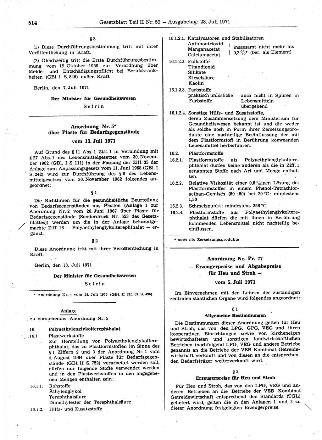 Gesetzblatt (GBl.) der Deutschen Demokratischen Republik (DDR) Teil ⅠⅠ 1971, Seite 514 (GBl. DDR ⅠⅠ 1971, S. 514)