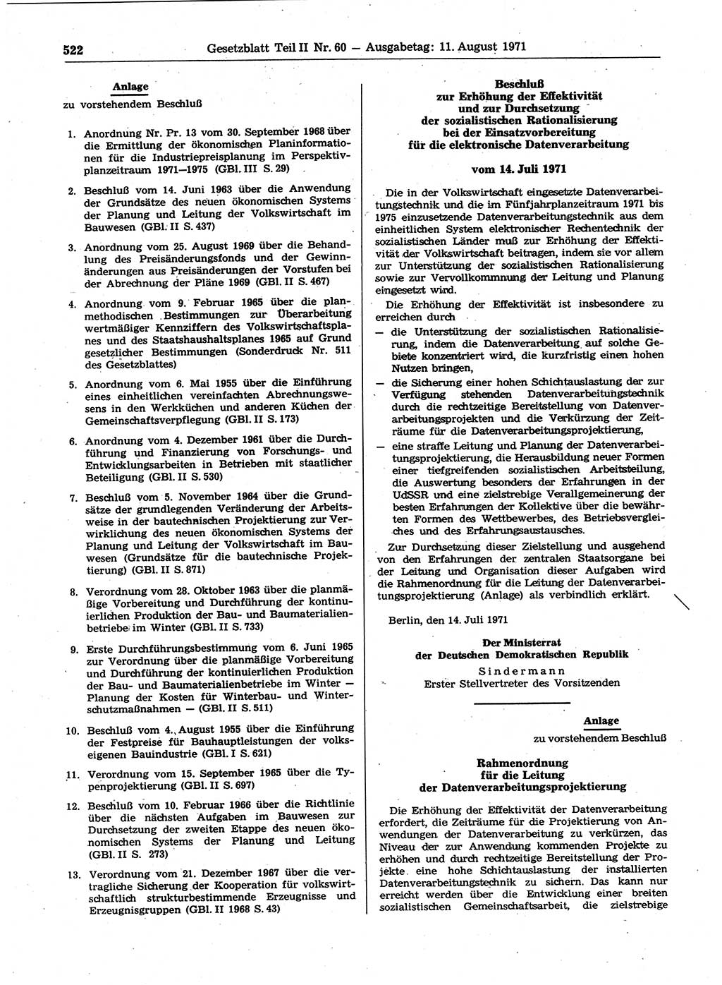 Gesetzblatt (GBl.) der Deutschen Demokratischen Republik (DDR) Teil ⅠⅠ 1971, Seite 522 (GBl. DDR ⅠⅠ 1971, S. 522)