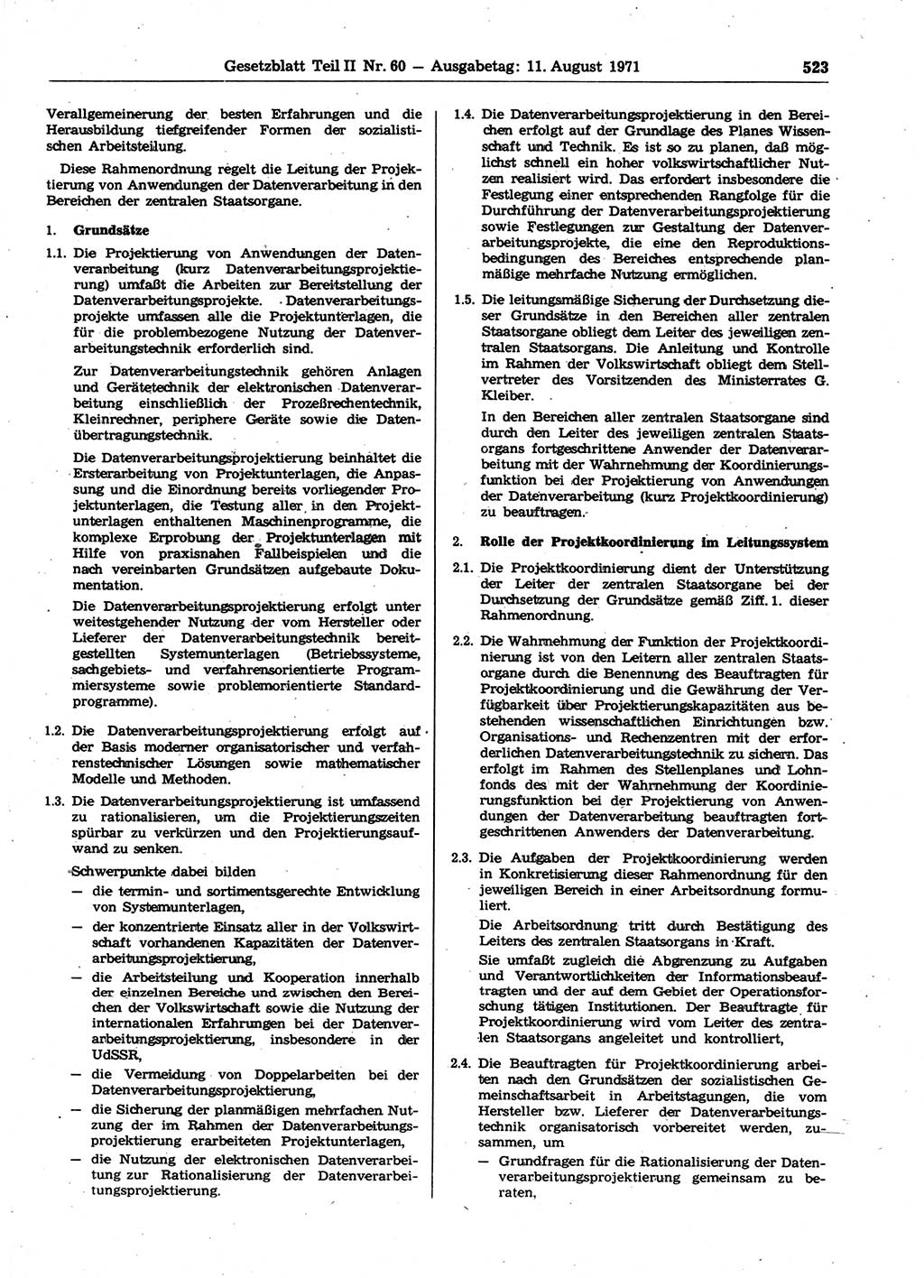 Gesetzblatt (GBl.) der Deutschen Demokratischen Republik (DDR) Teil ⅠⅠ 1971, Seite 523 (GBl. DDR ⅠⅠ 1971, S. 523)