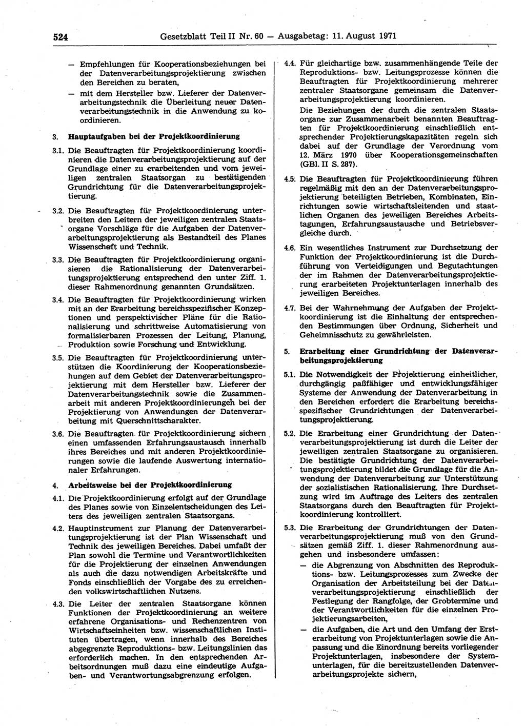 Gesetzblatt (GBl.) der Deutschen Demokratischen Republik (DDR) Teil ⅠⅠ 1971, Seite 524 (GBl. DDR ⅠⅠ 1971, S. 524)