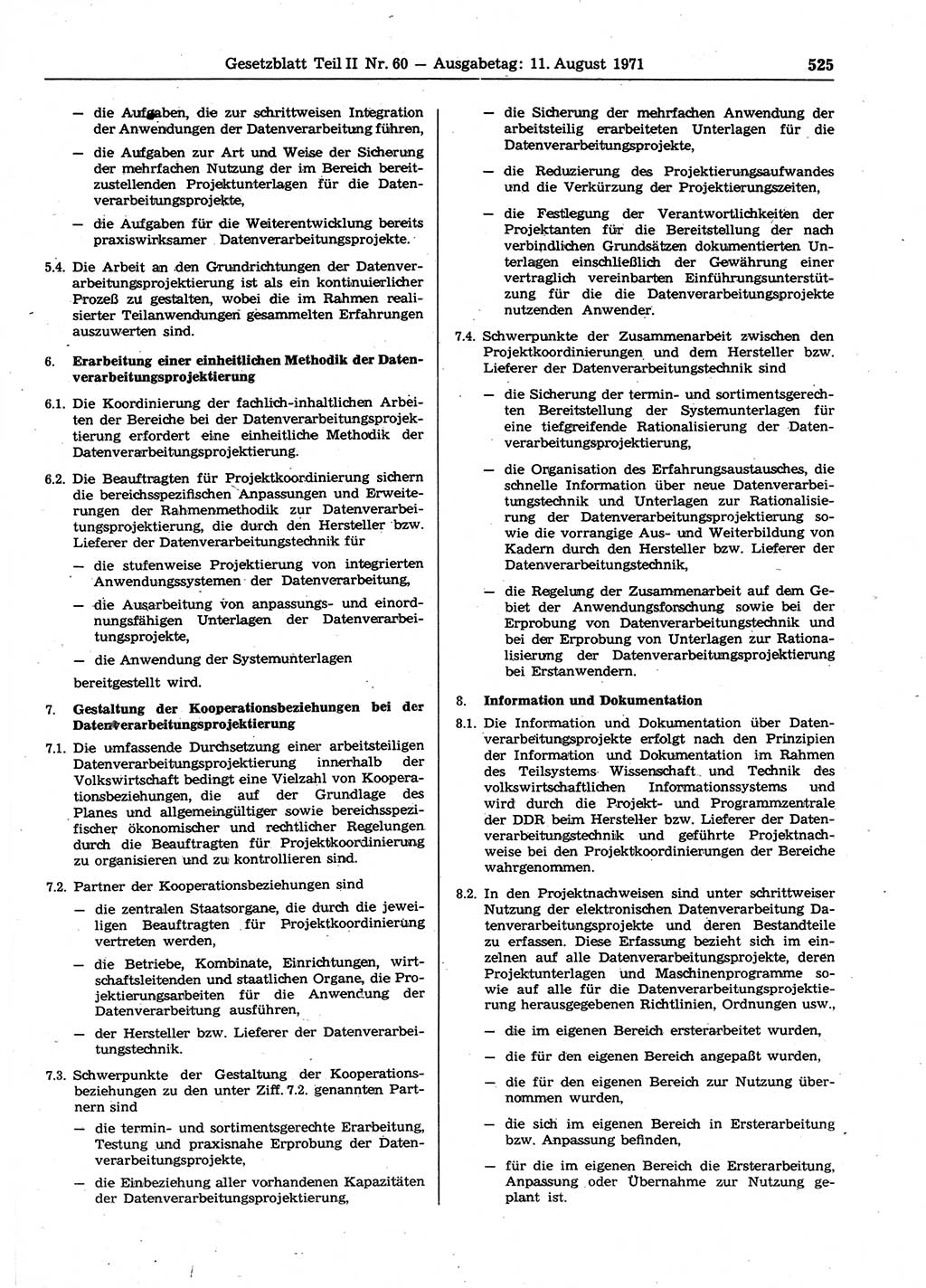 Gesetzblatt (GBl.) der Deutschen Demokratischen Republik (DDR) Teil ⅠⅠ 1971, Seite 525 (GBl. DDR ⅠⅠ 1971, S. 525)