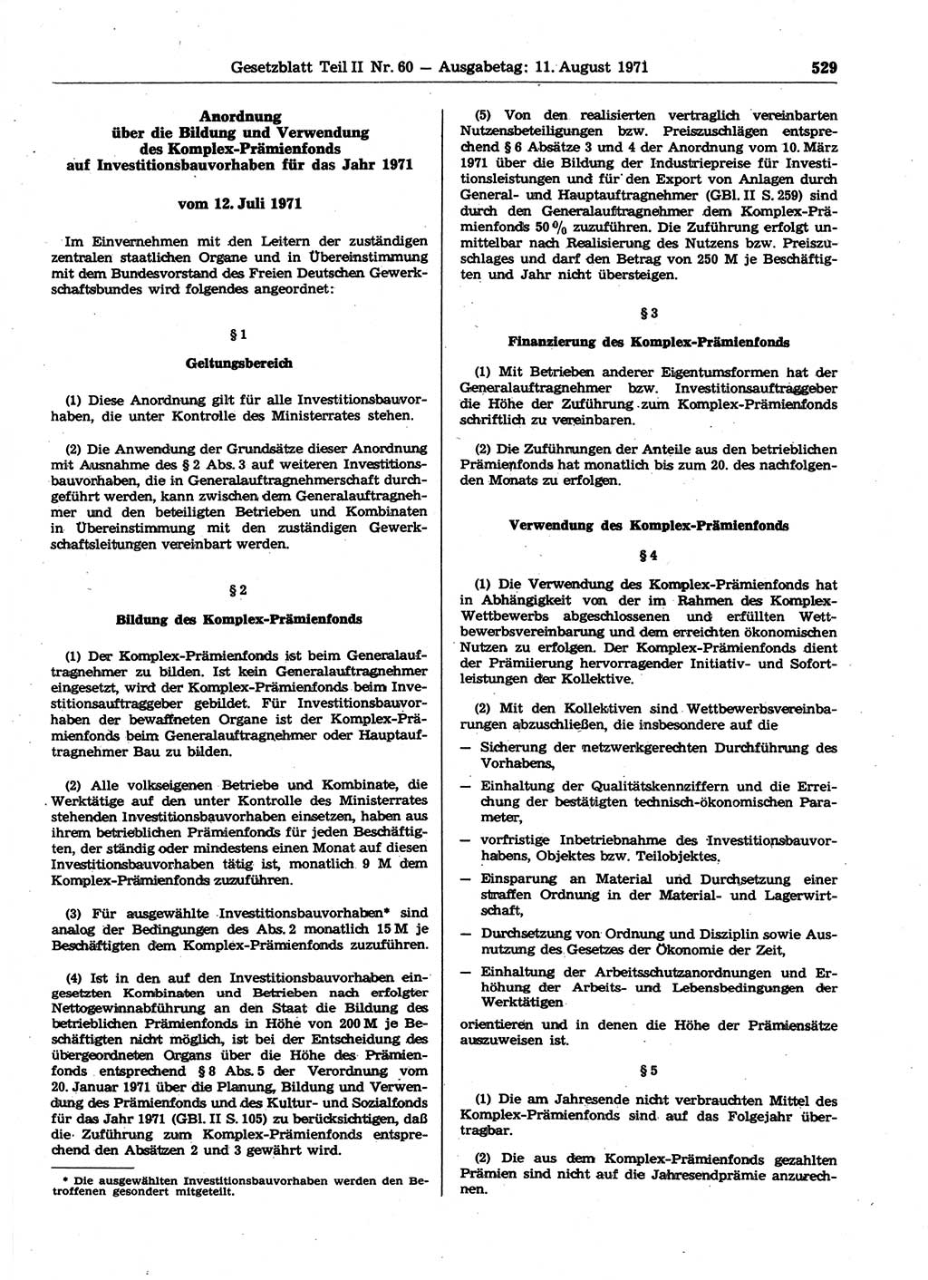 Gesetzblatt (GBl.) der Deutschen Demokratischen Republik (DDR) Teil ⅠⅠ 1971, Seite 529 (GBl. DDR ⅠⅠ 1971, S. 529)