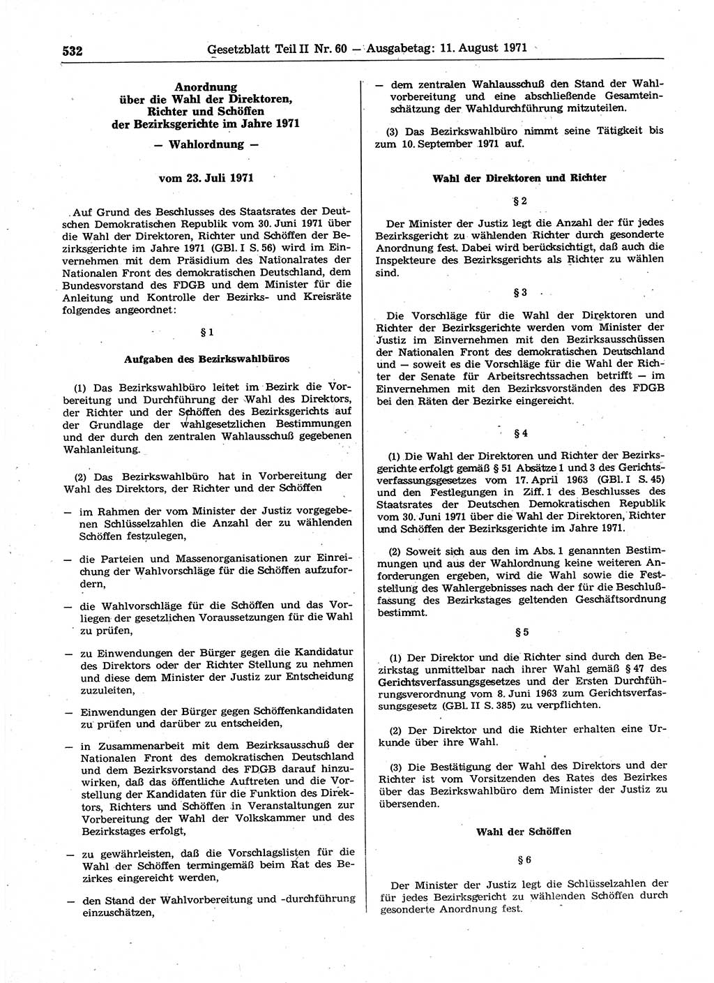 Gesetzblatt (GBl.) der Deutschen Demokratischen Republik (DDR) Teil ⅠⅠ 1971, Seite 532 (GBl. DDR ⅠⅠ 1971, S. 532)