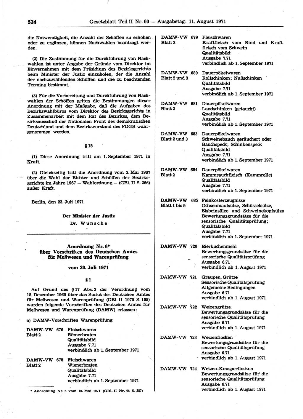 Gesetzblatt (GBl.) der Deutschen Demokratischen Republik (DDR) Teil ⅠⅠ 1971, Seite 534 (GBl. DDR ⅠⅠ 1971, S. 534)