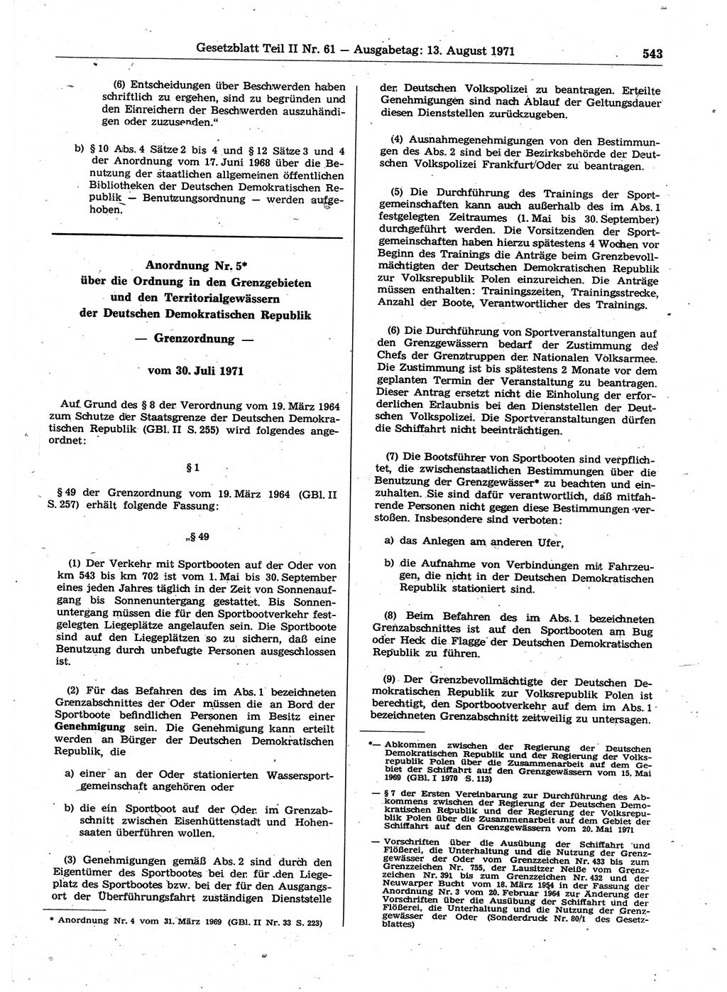 Gesetzblatt (GBl.) der Deutschen Demokratischen Republik (DDR) Teil ⅠⅠ 1971, Seite 543 (GBl. DDR ⅠⅠ 1971, S. 543)