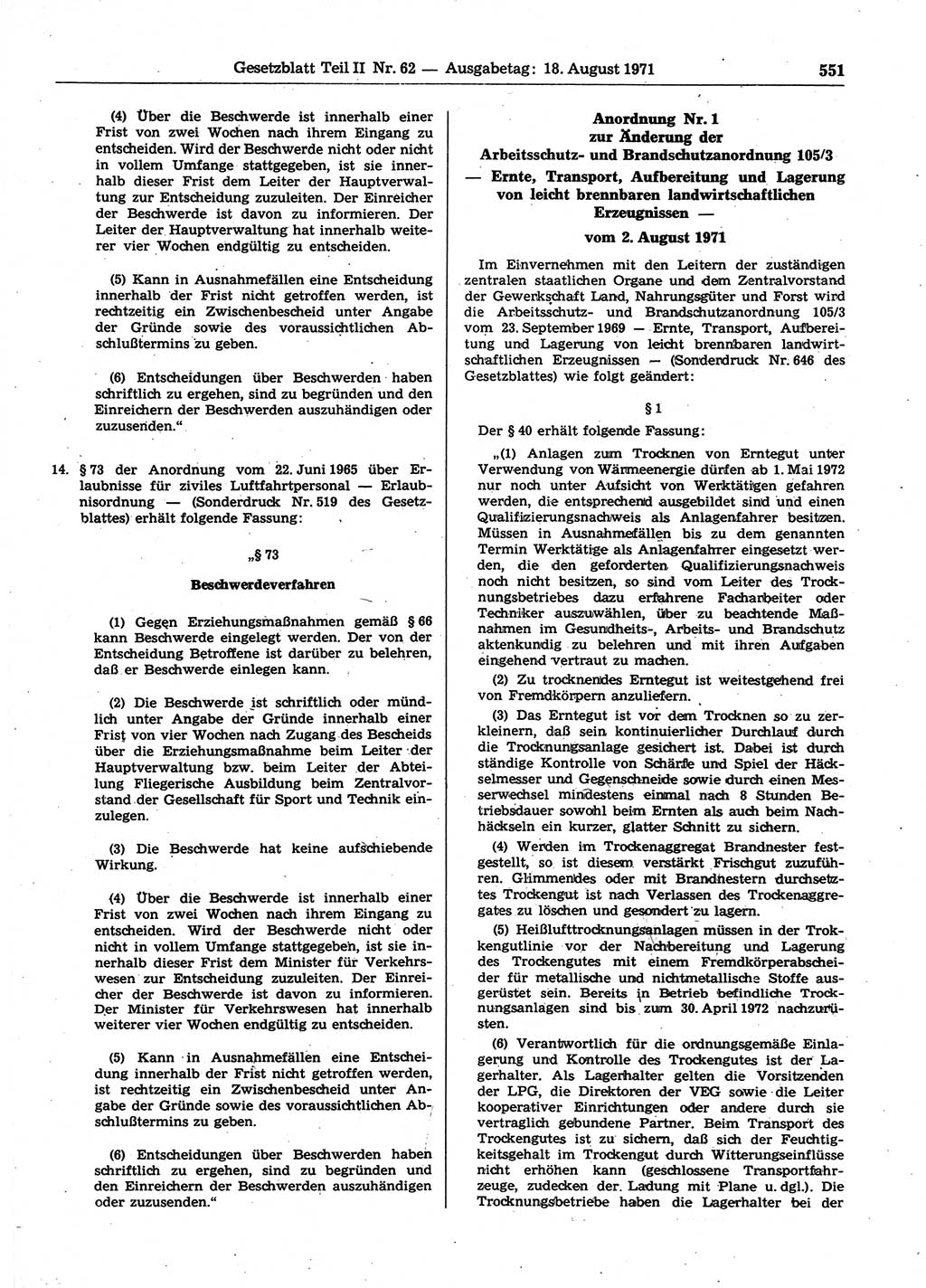 Gesetzblatt (GBl.) der Deutschen Demokratischen Republik (DDR) Teil ⅠⅠ 1971, Seite 551 (GBl. DDR ⅠⅠ 1971, S. 551)