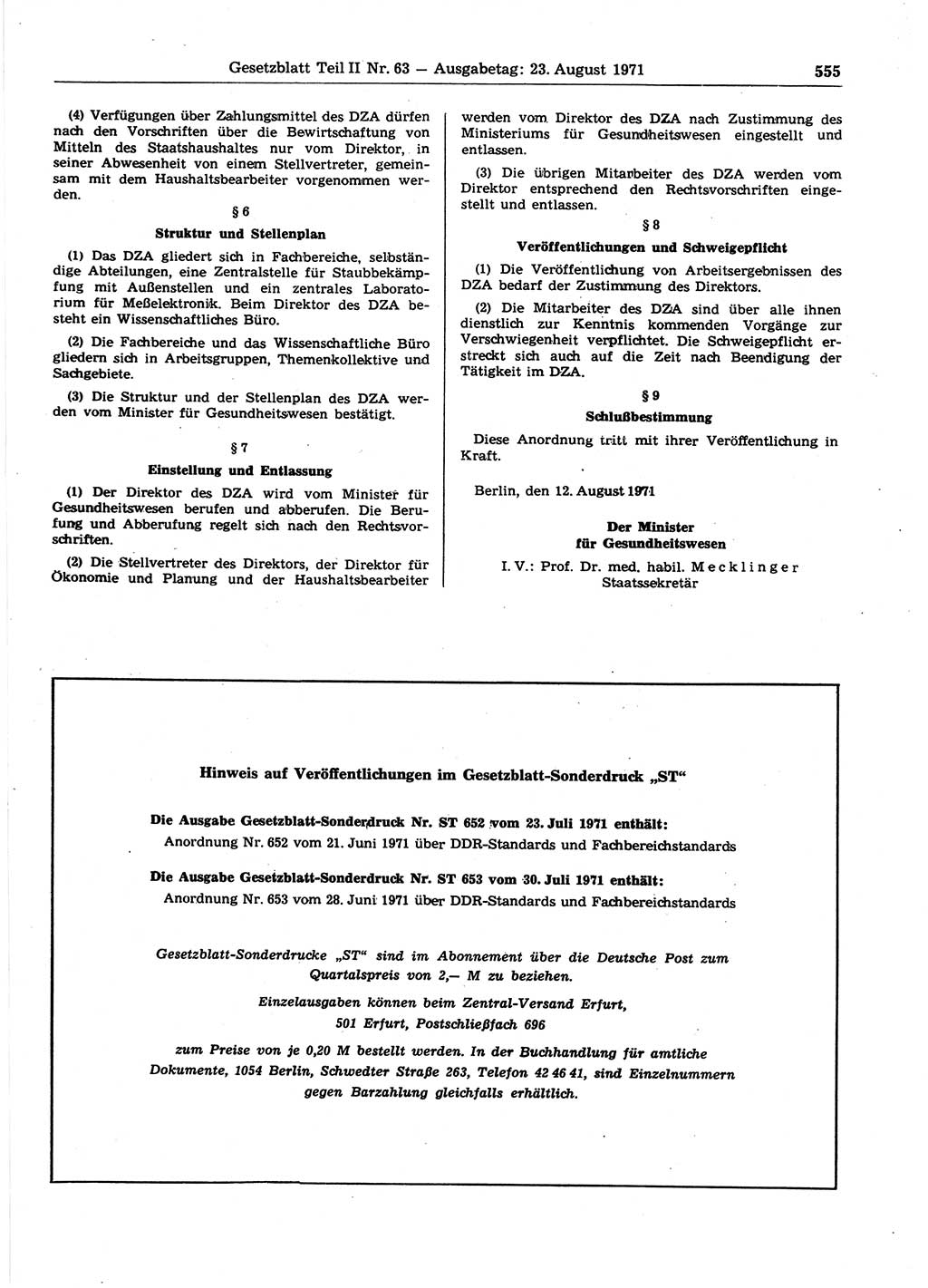 Gesetzblatt (GBl.) der Deutschen Demokratischen Republik (DDR) Teil ⅠⅠ 1971, Seite 555 (GBl. DDR ⅠⅠ 1971, S. 555)