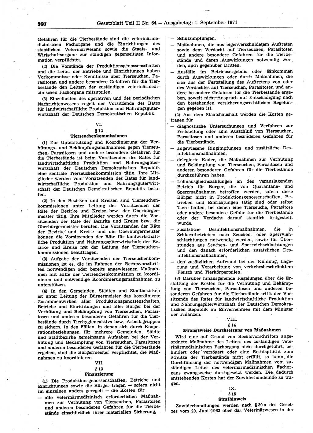 Gesetzblatt (GBl.) der Deutschen Demokratischen Republik (DDR) Teil ⅠⅠ 1971, Seite 560 (GBl. DDR ⅠⅠ 1971, S. 560)