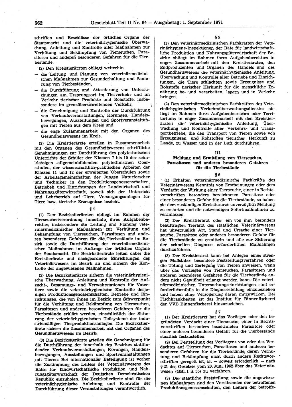 Gesetzblatt (GBl.) der Deutschen Demokratischen Republik (DDR) Teil ⅠⅠ 1971, Seite 562 (GBl. DDR ⅠⅠ 1971, S. 562)