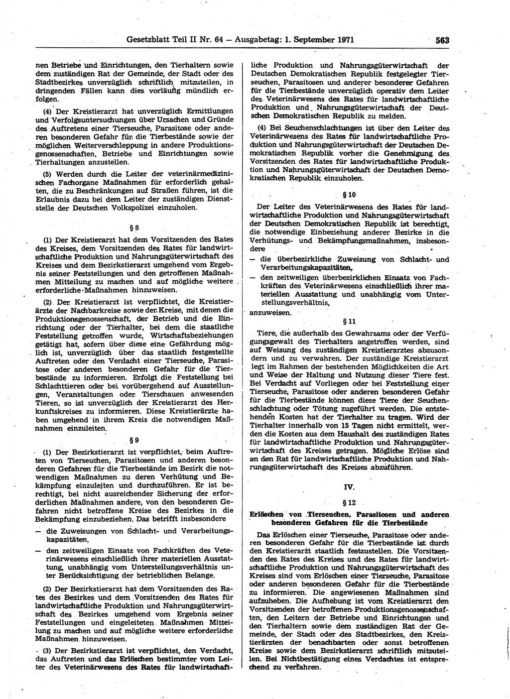 Gesetzblatt (GBl.) der Deutschen Demokratischen Republik (DDR) Teil ⅠⅠ 1971, Seite 563 (GBl. DDR ⅠⅠ 1971, S. 563)