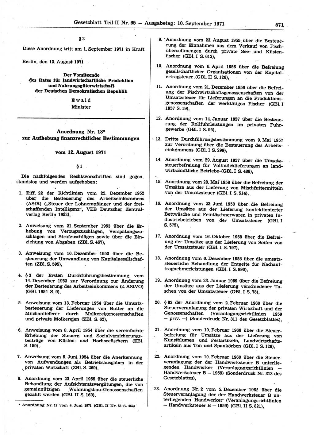 Gesetzblatt (GBl.) der Deutschen Demokratischen Republik (DDR) Teil ⅠⅠ 1971, Seite 571 (GBl. DDR ⅠⅠ 1971, S. 571)