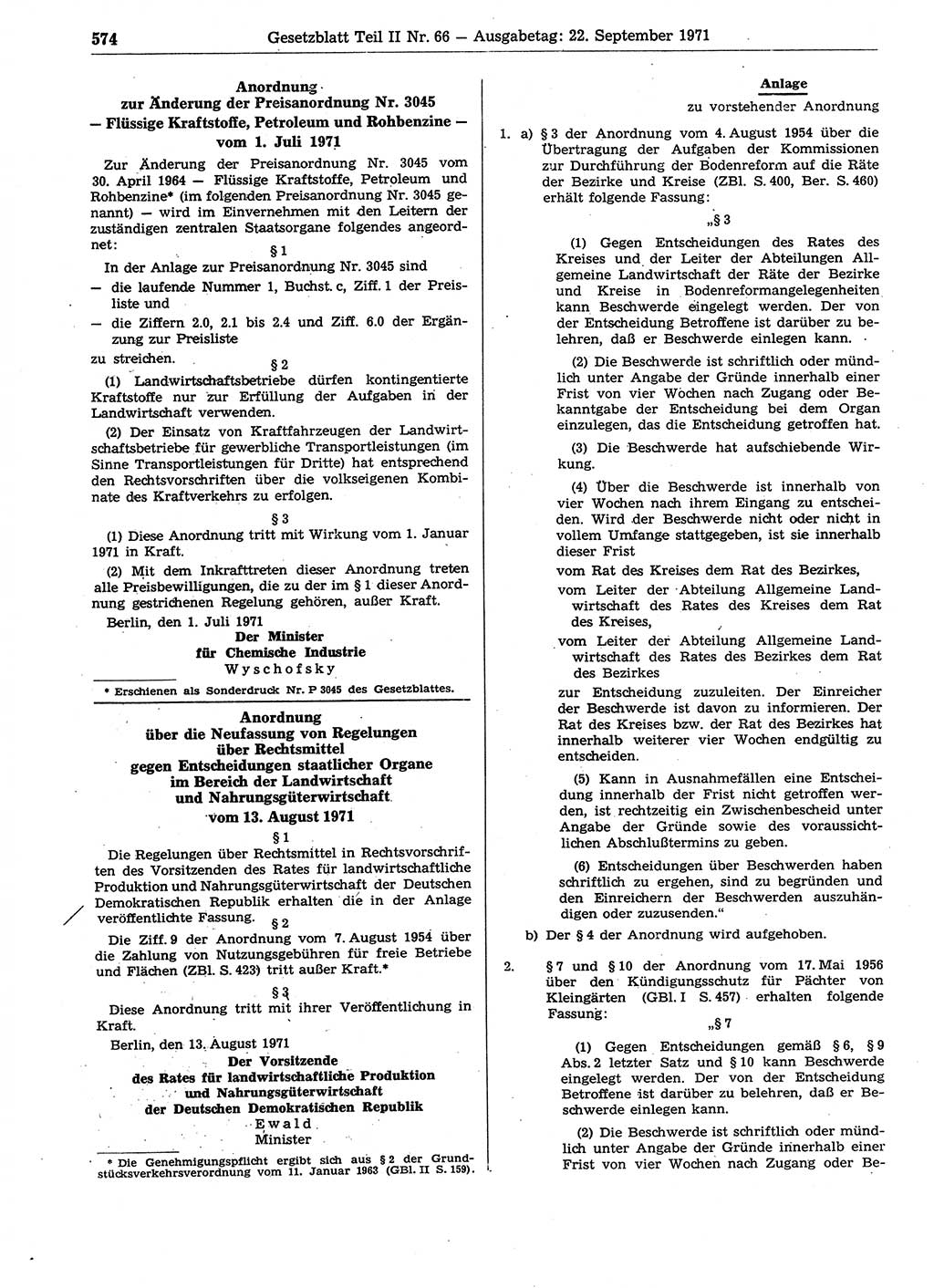 Gesetzblatt (GBl.) der Deutschen Demokratischen Republik (DDR) Teil ⅠⅠ 1971, Seite 574 (GBl. DDR ⅠⅠ 1971, S. 574)