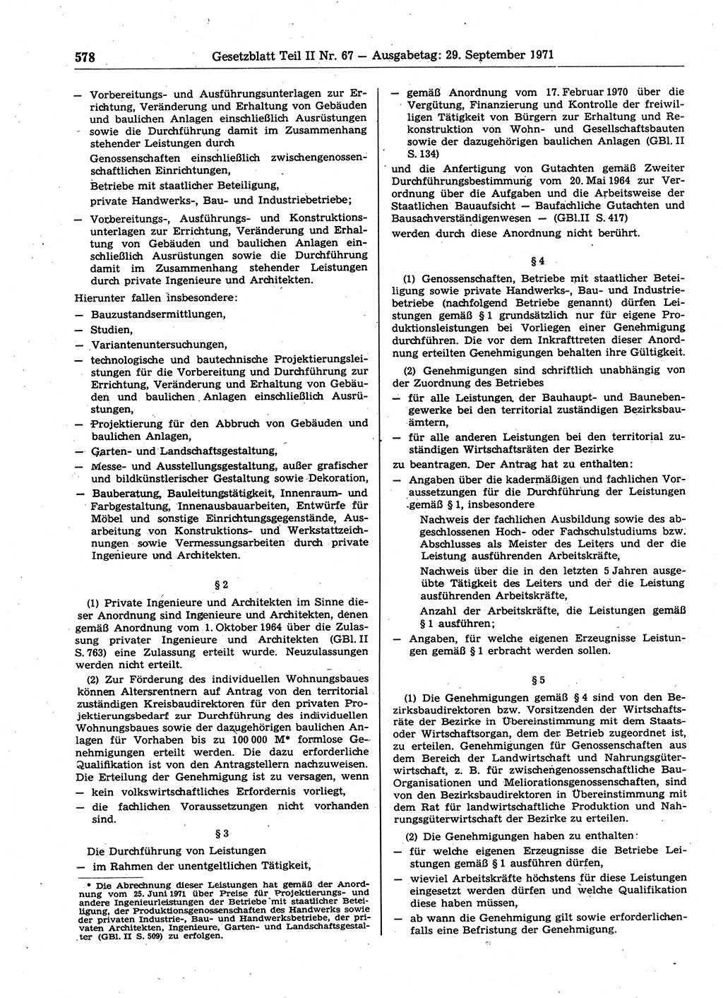 Gesetzblatt (GBl.) der Deutschen Demokratischen Republik (DDR) Teil ⅠⅠ 1971, Seite 578 (GBl. DDR ⅠⅠ 1971, S. 578)