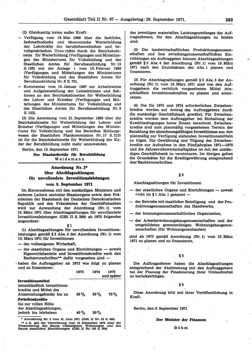 Gesetzblatt (GBl.) der Deutschen Demokratischen Republik (DDR) Teil ⅠⅠ 1971, Seite 583 (GBl. DDR ⅠⅠ 1971, S. 583)
