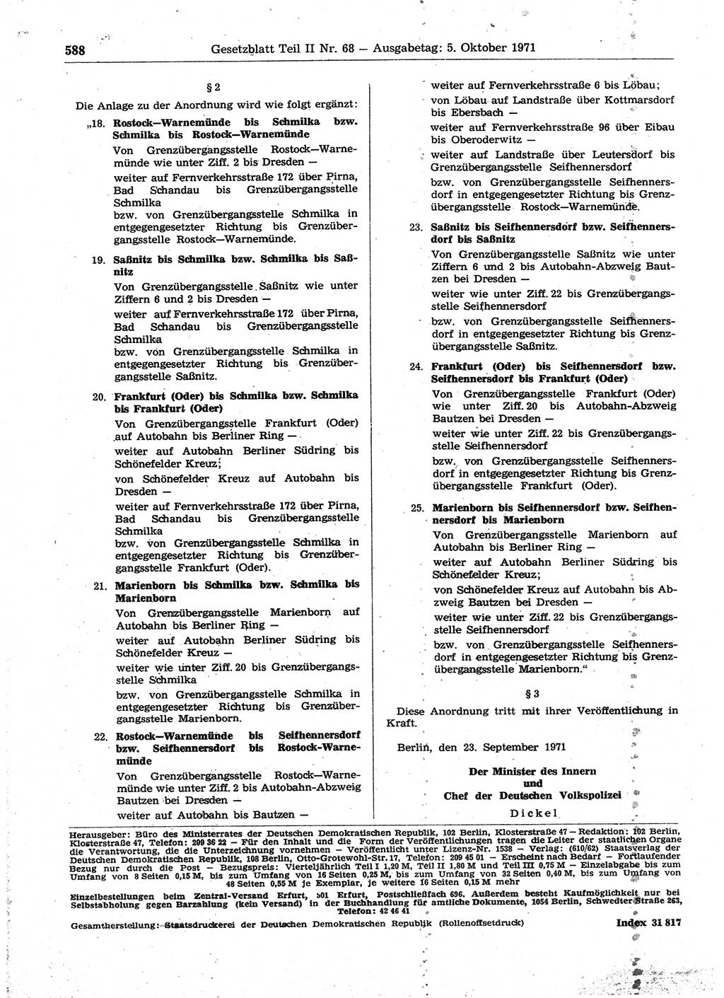 Gesetzblatt (GBl.) der Deutschen Demokratischen Republik (DDR) Teil ⅠⅠ 1971, Seite 588 (GBl. DDR ⅠⅠ 1971, S. 588)