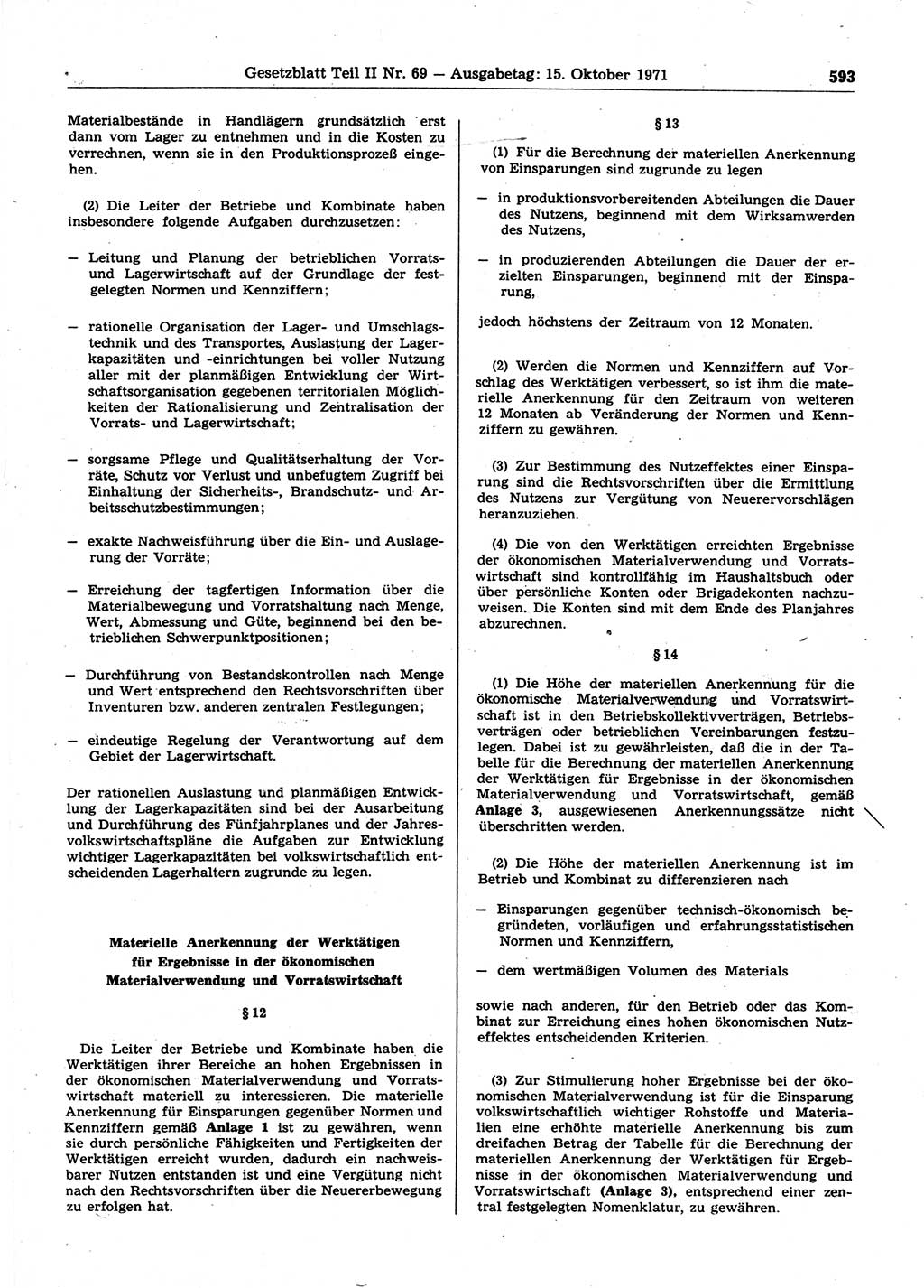 Gesetzblatt (GBl.) der Deutschen Demokratischen Republik (DDR) Teil ⅠⅠ 1971, Seite 593 (GBl. DDR ⅠⅠ 1971, S. 593)