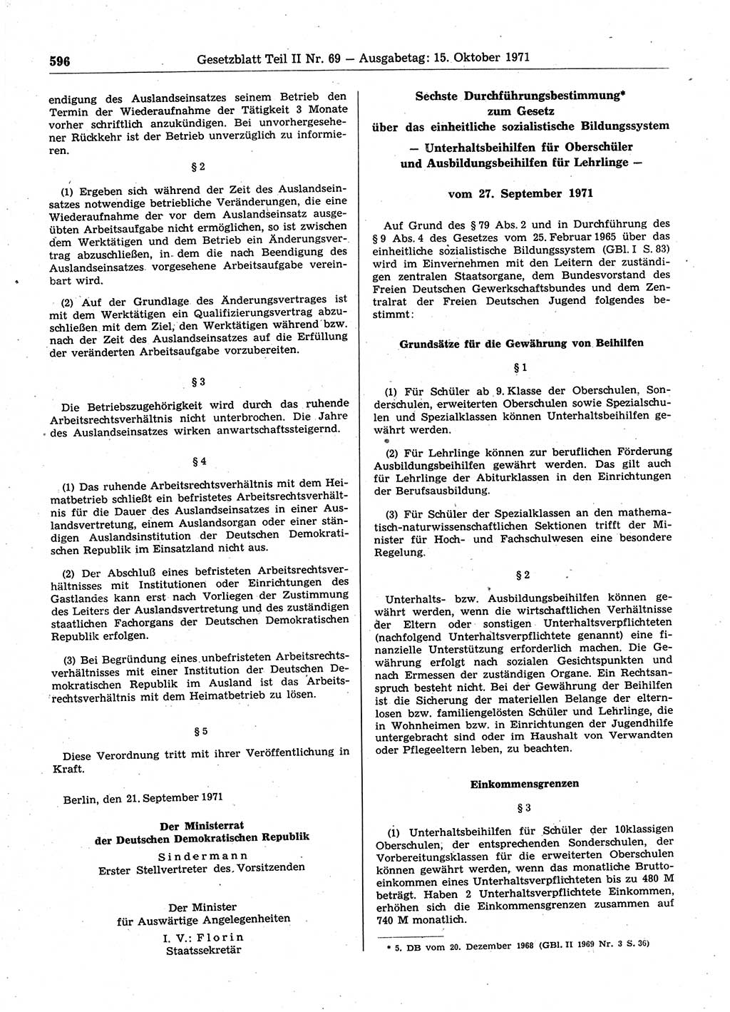 Gesetzblatt (GBl.) der Deutschen Demokratischen Republik (DDR) Teil ⅠⅠ 1971, Seite 596 (GBl. DDR ⅠⅠ 1971, S. 596)