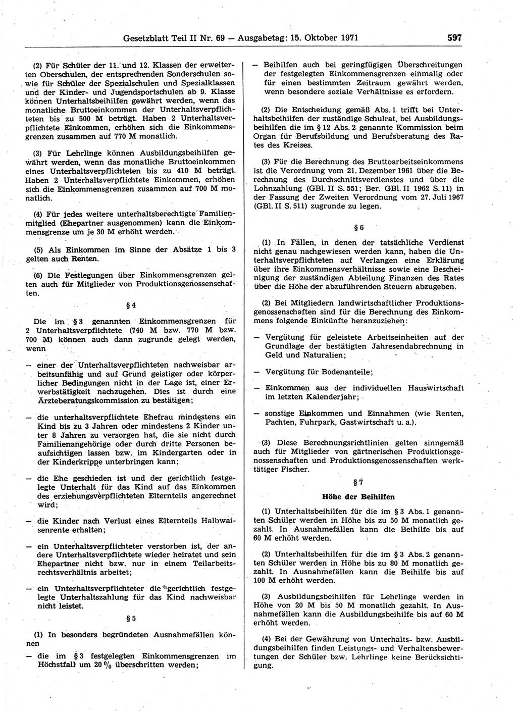 Gesetzblatt (GBl.) der Deutschen Demokratischen Republik (DDR) Teil ⅠⅠ 1971, Seite 597 (GBl. DDR ⅠⅠ 1971, S. 597)