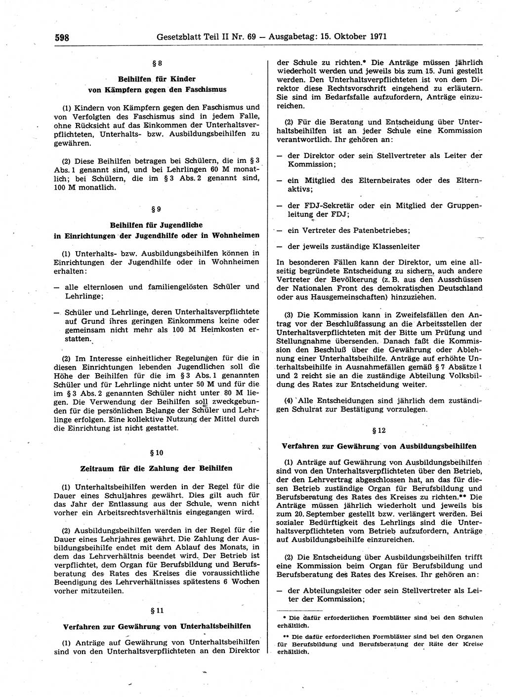 Gesetzblatt (GBl.) der Deutschen Demokratischen Republik (DDR) Teil ⅠⅠ 1971, Seite 598 (GBl. DDR ⅠⅠ 1971, S. 598)