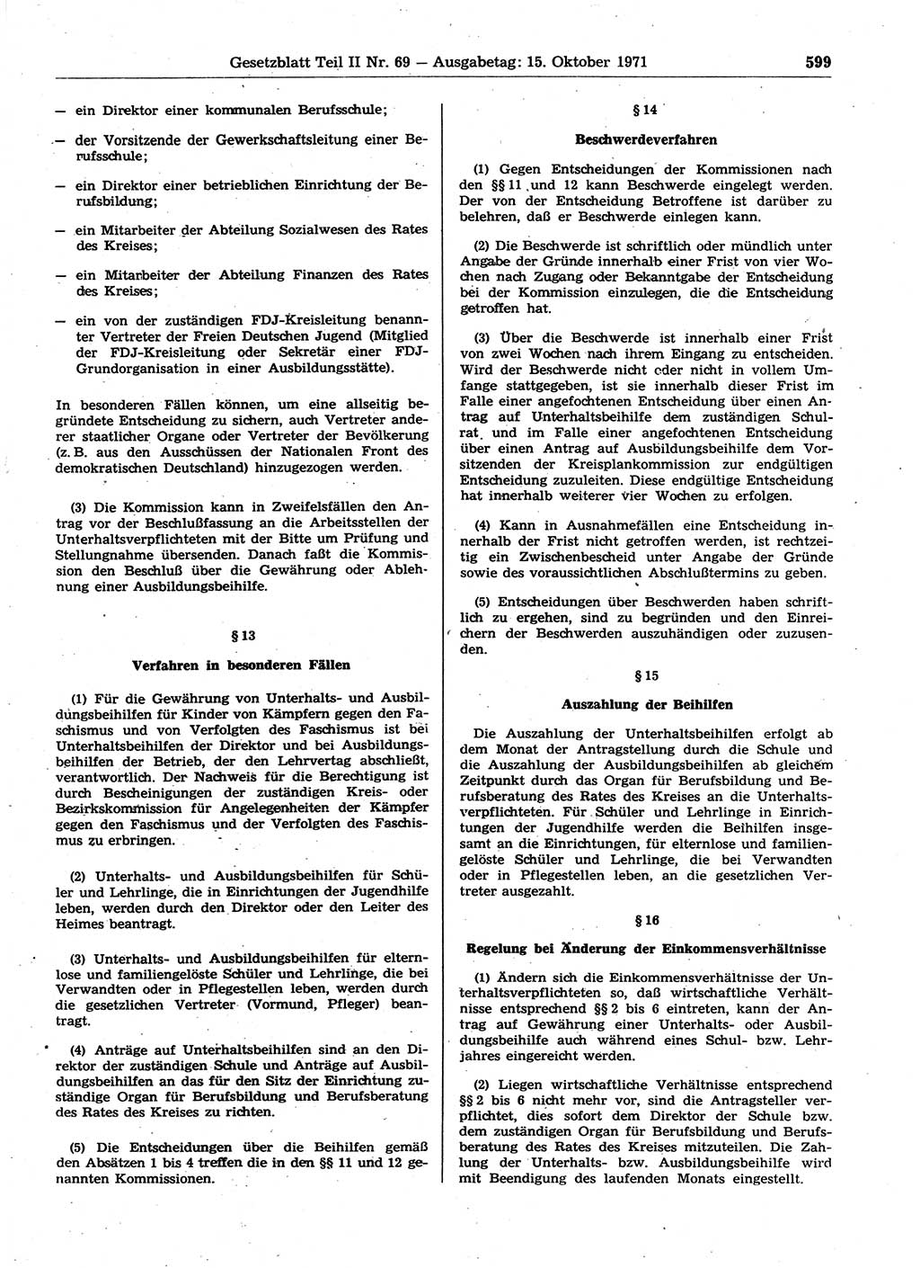 Gesetzblatt (GBl.) der Deutschen Demokratischen Republik (DDR) Teil ⅠⅠ 1971, Seite 599 (GBl. DDR ⅠⅠ 1971, S. 599)