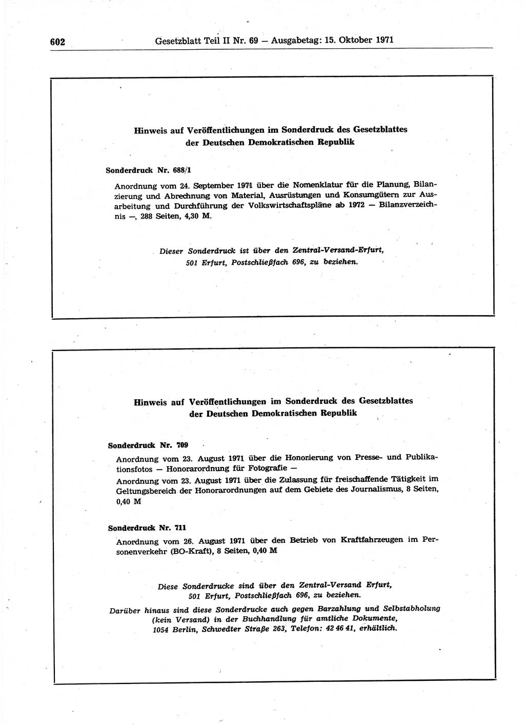 Gesetzblatt (GBl.) der Deutschen Demokratischen Republik (DDR) Teil ⅠⅠ 1971, Seite 602 (GBl. DDR ⅠⅠ 1971, S. 602)