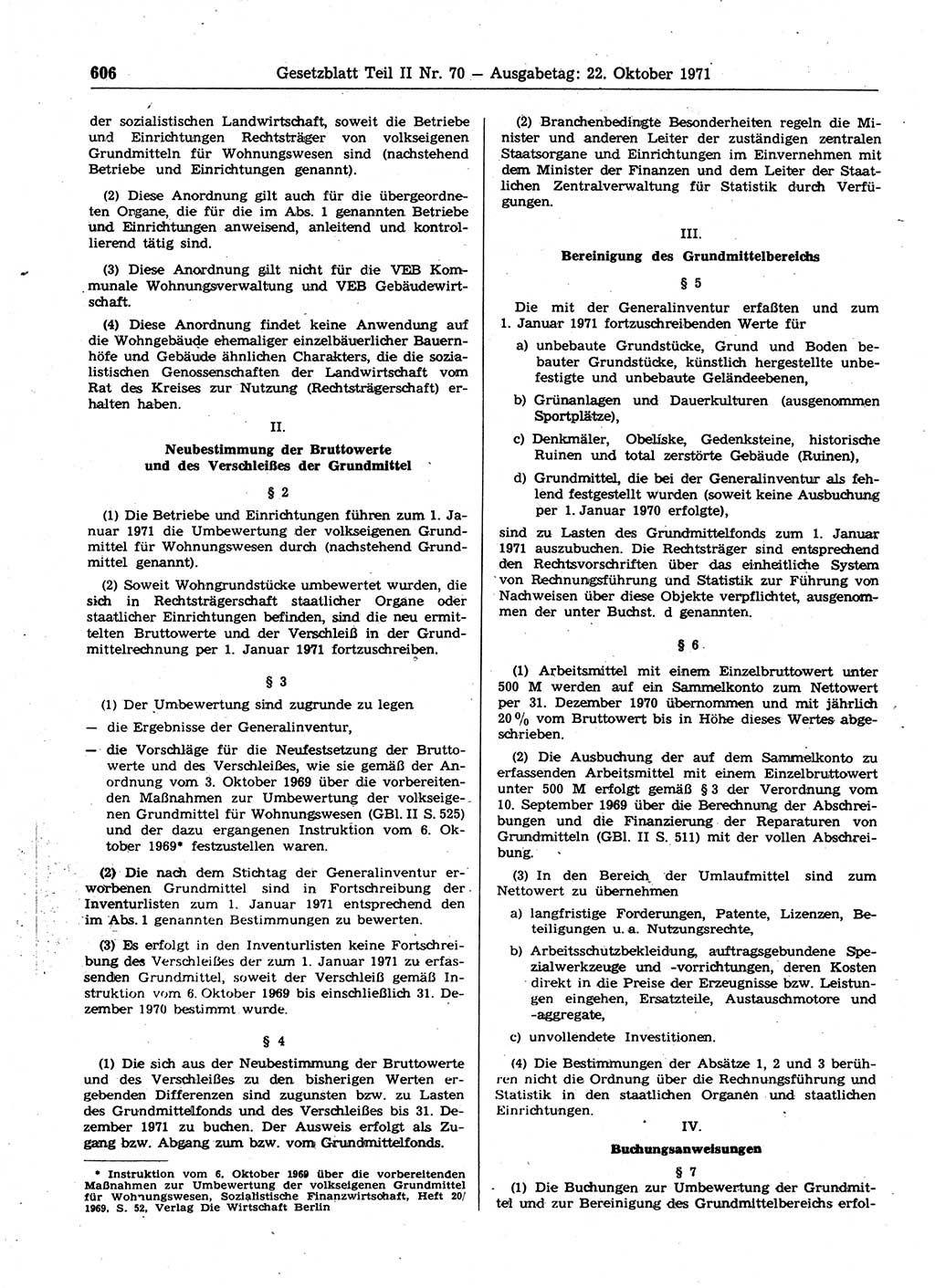 Gesetzblatt (GBl.) der Deutschen Demokratischen Republik (DDR) Teil ⅠⅠ 1971, Seite 606 (GBl. DDR ⅠⅠ 1971, S. 606)