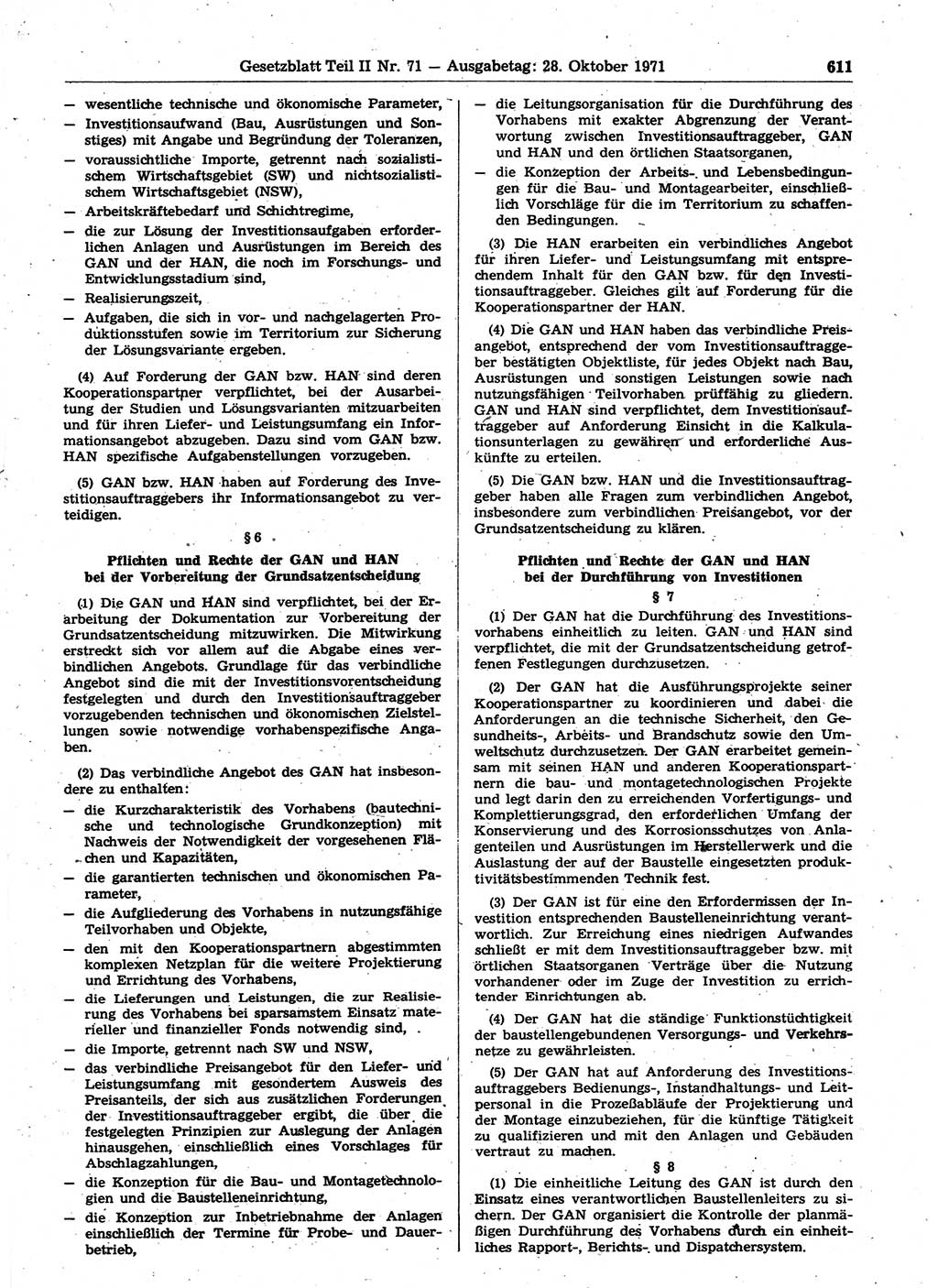Gesetzblatt (GBl.) der Deutschen Demokratischen Republik (DDR) Teil ⅠⅠ 1971, Seite 611 (GBl. DDR ⅠⅠ 1971, S. 611)