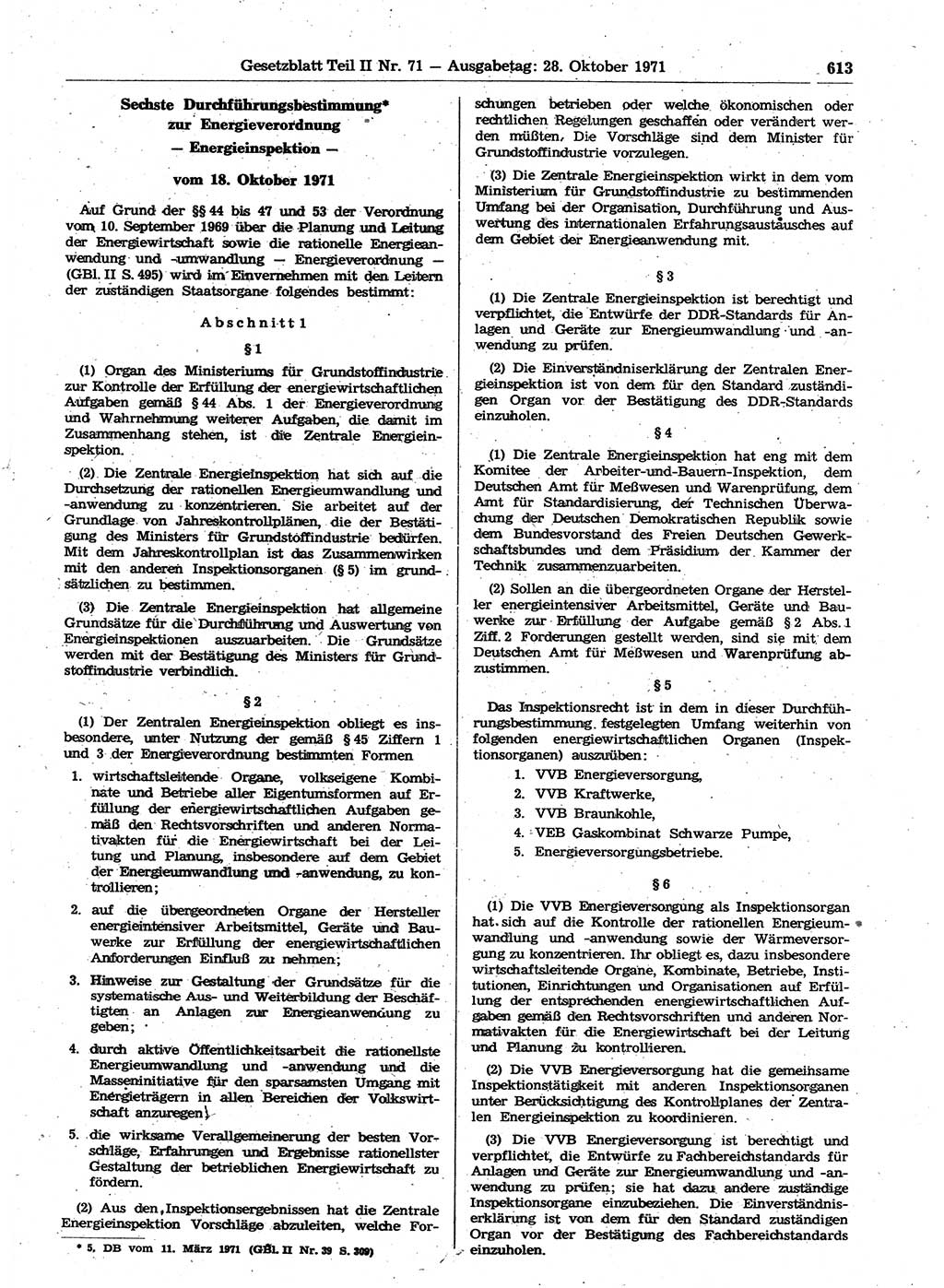 Gesetzblatt (GBl.) der Deutschen Demokratischen Republik (DDR) Teil ⅠⅠ 1971, Seite 613 (GBl. DDR ⅠⅠ 1971, S. 613)