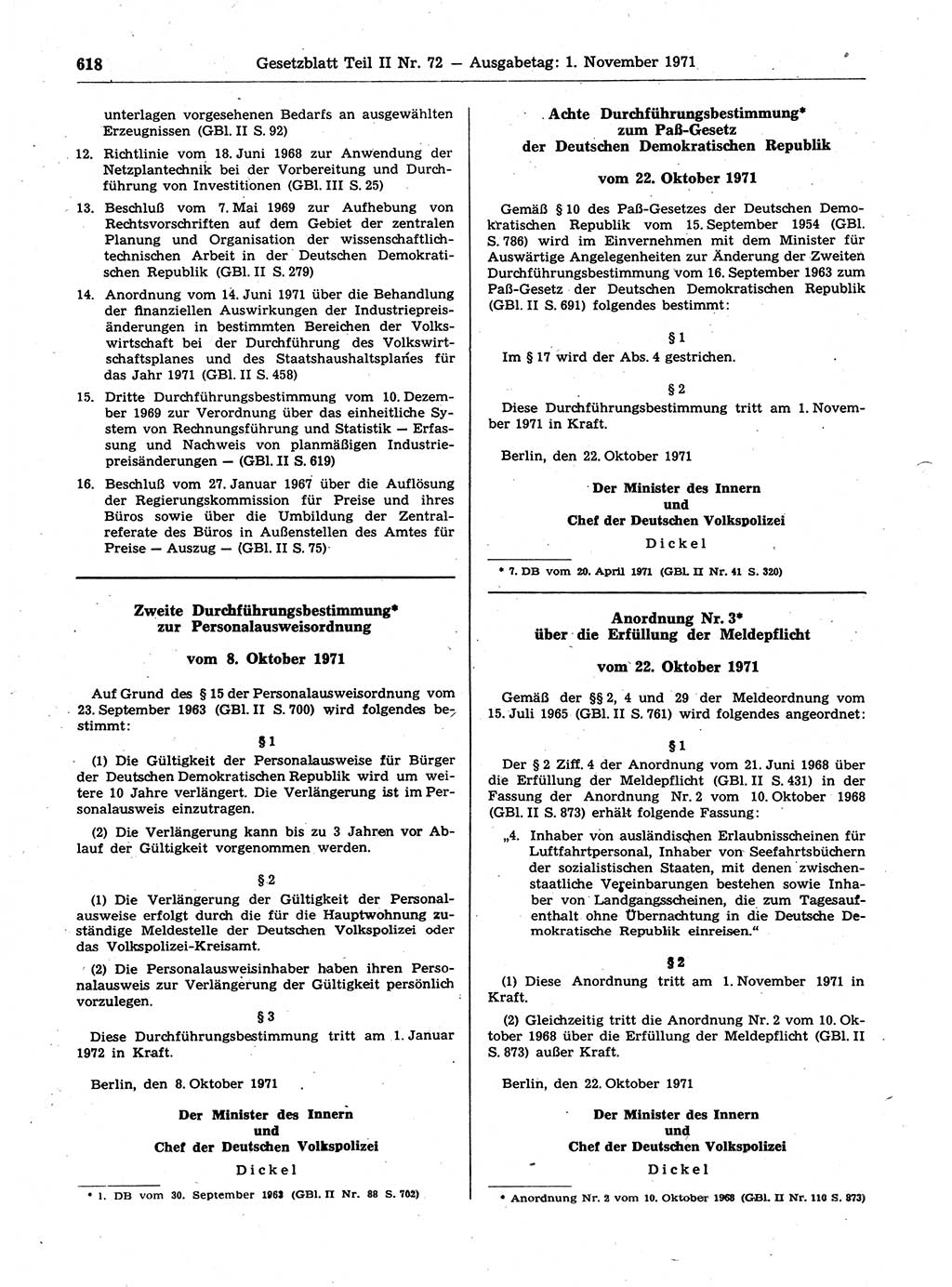 Gesetzblatt (GBl.) der Deutschen Demokratischen Republik (DDR) Teil ⅠⅠ 1971, Seite 618 (GBl. DDR ⅠⅠ 1971, S. 618)