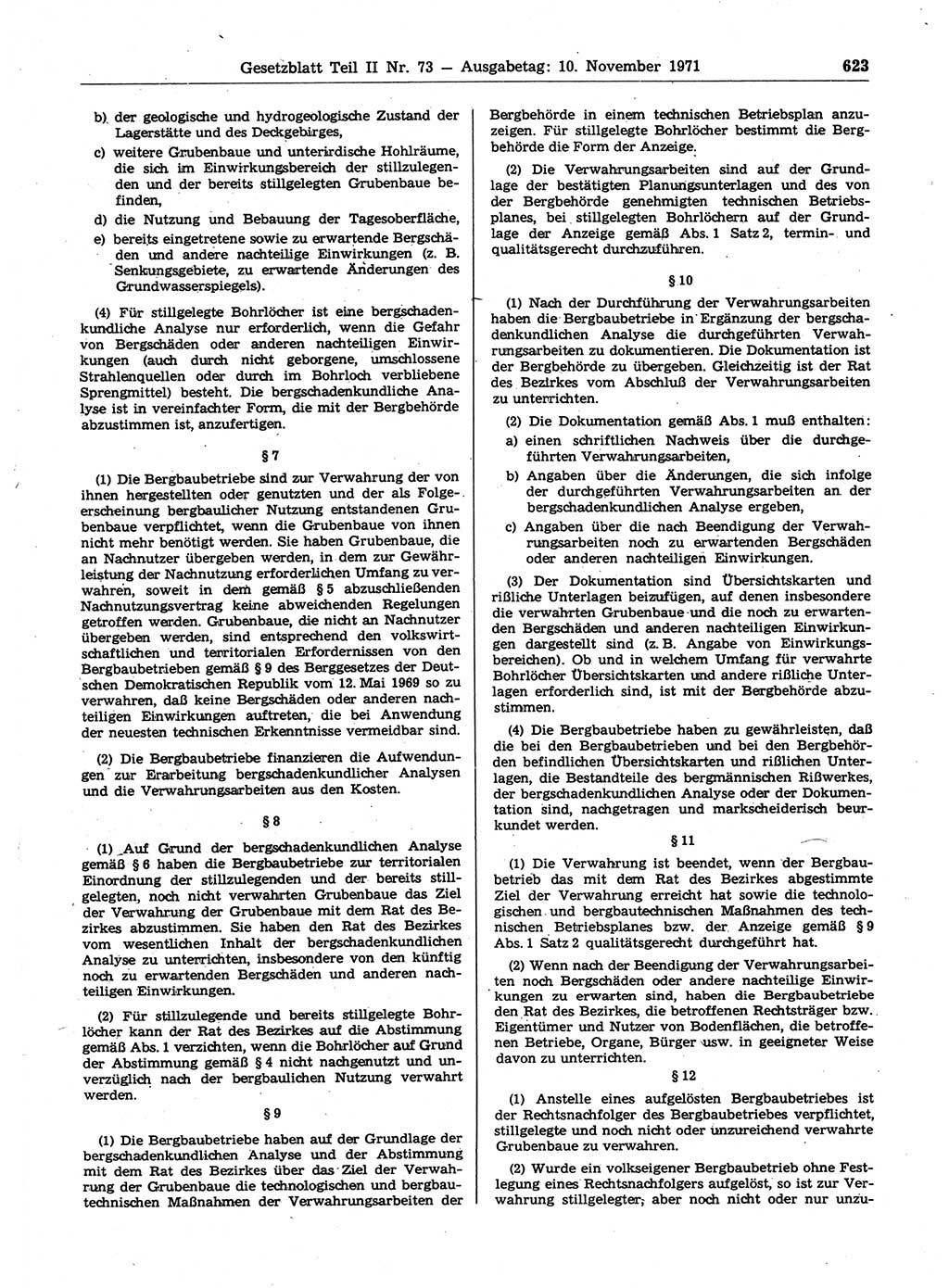 Gesetzblatt (GBl.) der Deutschen Demokratischen Republik (DDR) Teil ⅠⅠ 1971, Seite 623 (GBl. DDR ⅠⅠ 1971, S. 623)