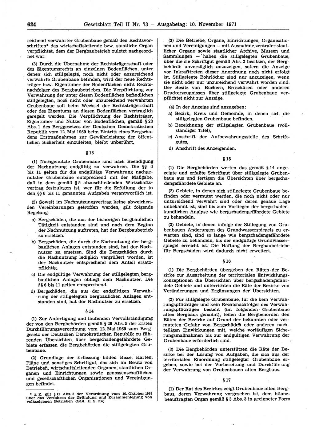 Gesetzblatt (GBl.) der Deutschen Demokratischen Republik (DDR) Teil ⅠⅠ 1971, Seite 624 (GBl. DDR ⅠⅠ 1971, S. 624)