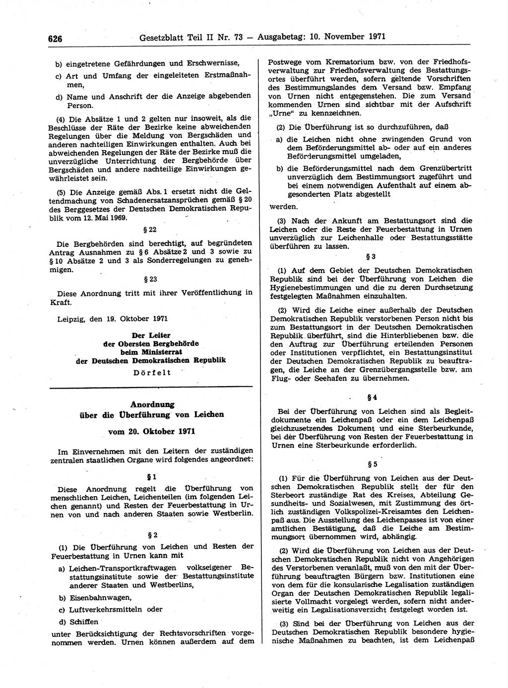 Gesetzblatt (GBl.) der Deutschen Demokratischen Republik (DDR) Teil ⅠⅠ 1971, Seite 626 (GBl. DDR ⅠⅠ 1971, S. 626)