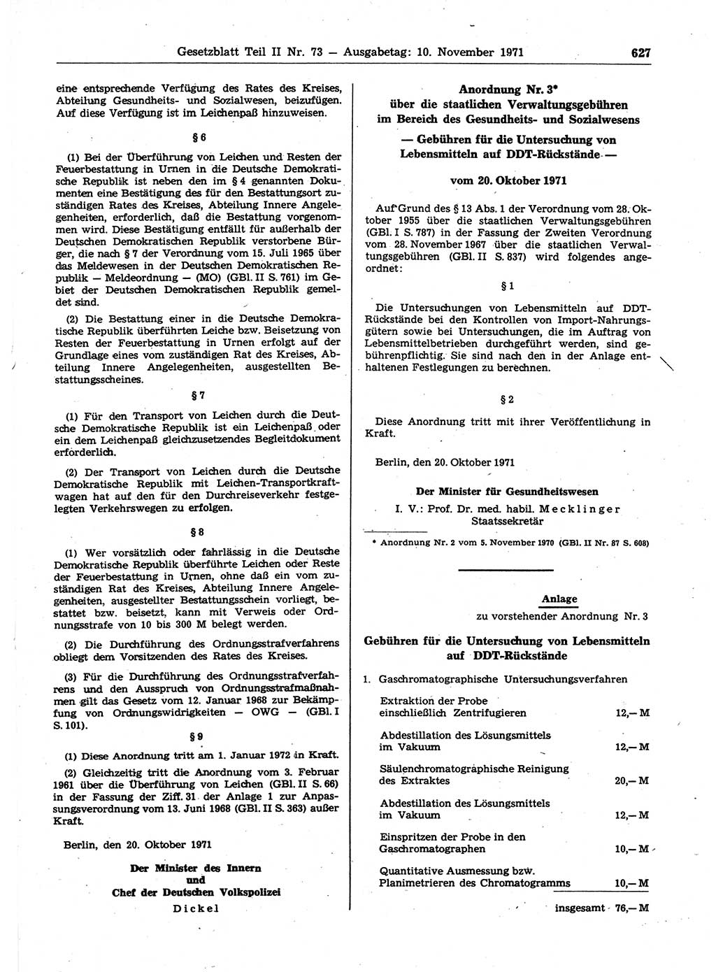 Gesetzblatt (GBl.) der Deutschen Demokratischen Republik (DDR) Teil ⅠⅠ 1971, Seite 627 (GBl. DDR ⅠⅠ 1971, S. 627)