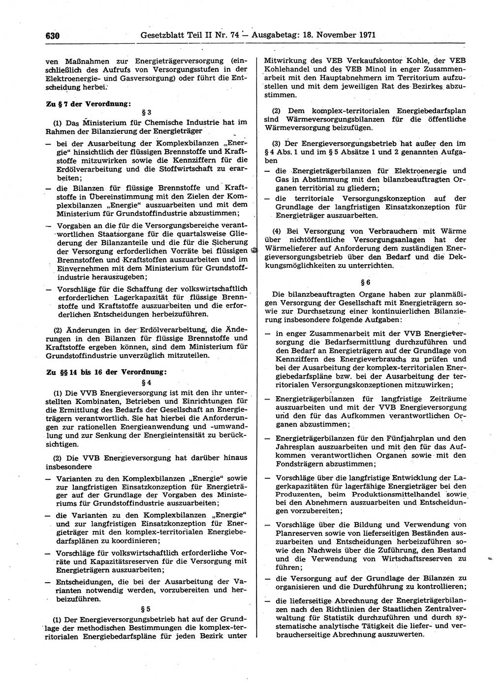 Gesetzblatt (GBl.) der Deutschen Demokratischen Republik (DDR) Teil ⅠⅠ 1971, Seite 630 (GBl. DDR ⅠⅠ 1971, S. 630)