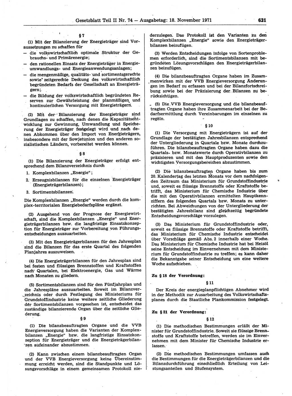 Gesetzblatt (GBl.) der Deutschen Demokratischen Republik (DDR) Teil ⅠⅠ 1971, Seite 631 (GBl. DDR ⅠⅠ 1971, S. 631)