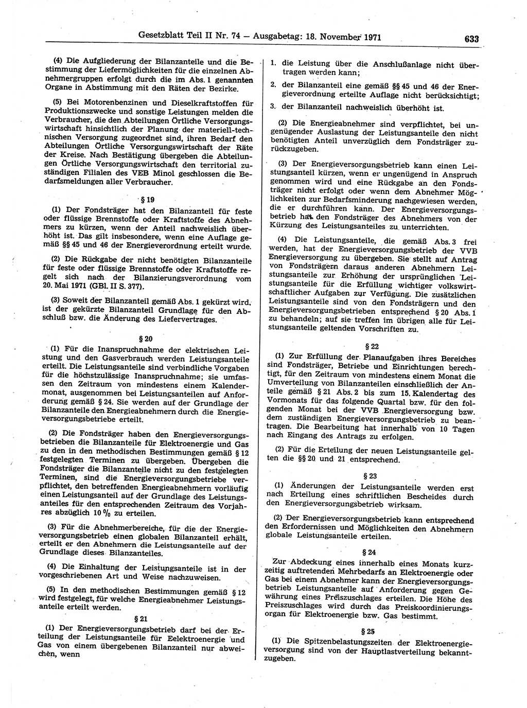 Gesetzblatt (GBl.) der Deutschen Demokratischen Republik (DDR) Teil ⅠⅠ 1971, Seite 633 (GBl. DDR ⅠⅠ 1971, S. 633)