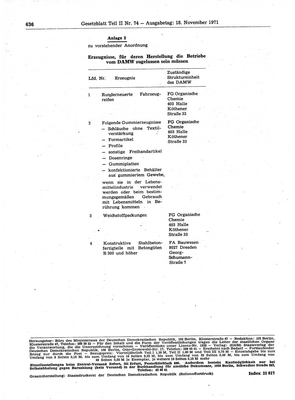 Gesetzblatt (GBl.) der Deutschen Demokratischen Republik (DDR) Teil ⅠⅠ 1971, Seite 636 (GBl. DDR ⅠⅠ 1971, S. 636)