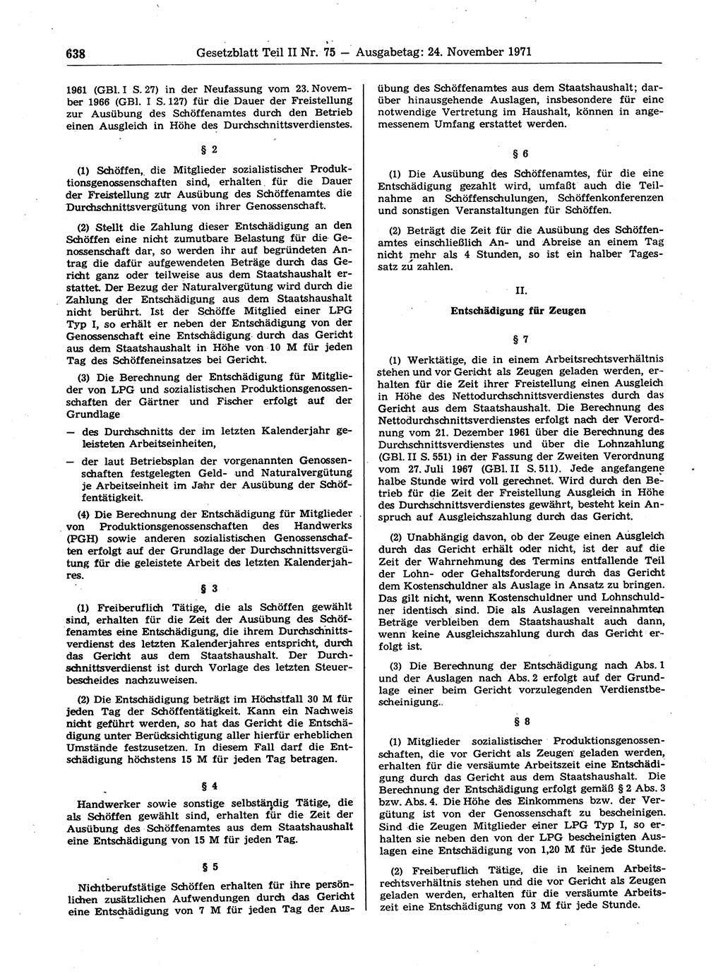 Gesetzblatt (GBl.) der Deutschen Demokratischen Republik (DDR) Teil ⅠⅠ 1971, Seite 638 (GBl. DDR ⅠⅠ 1971, S. 638)