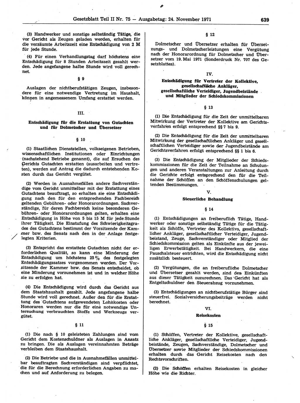 Gesetzblatt (GBl.) der Deutschen Demokratischen Republik (DDR) Teil ⅠⅠ 1971, Seite 639 (GBl. DDR ⅠⅠ 1971, S. 639)