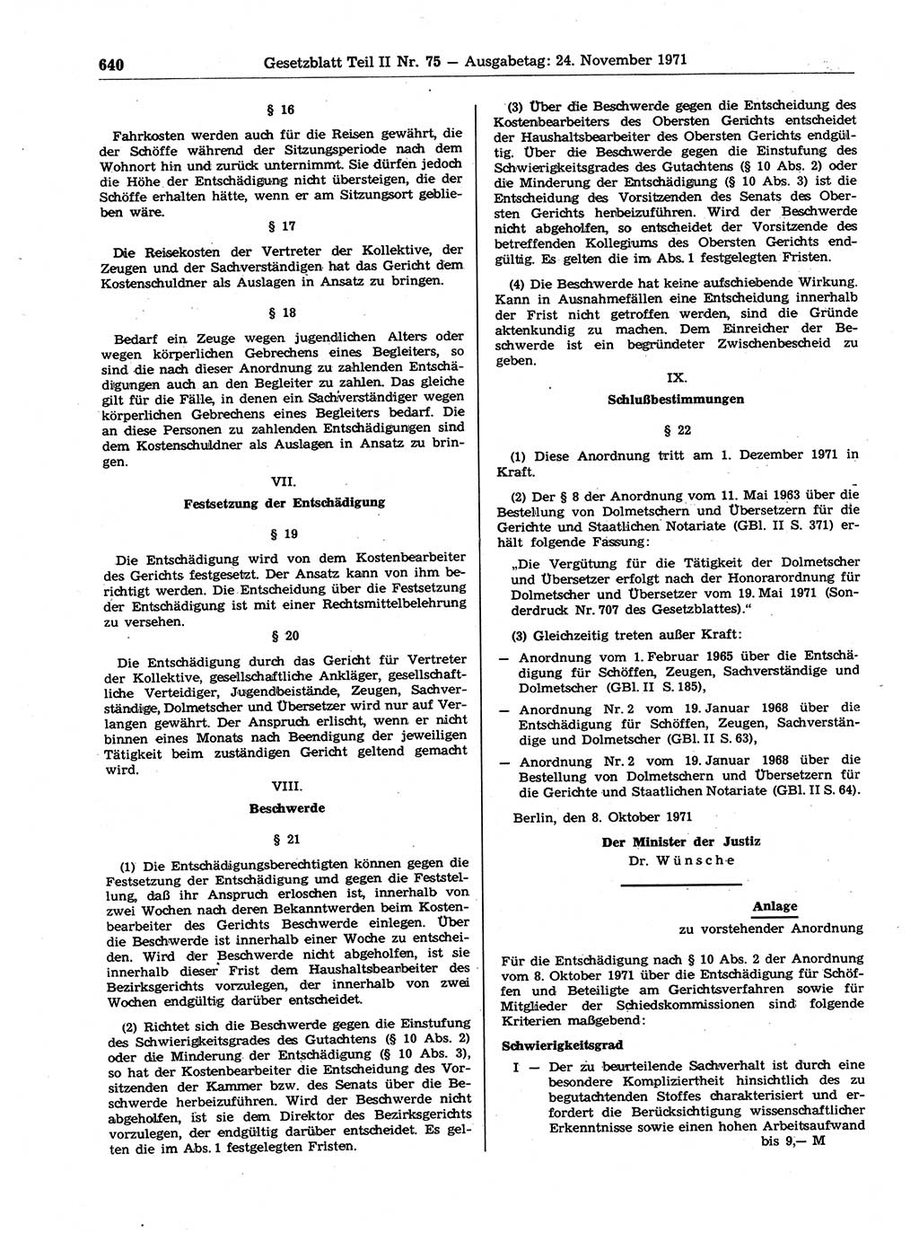 Gesetzblatt (GBl.) der Deutschen Demokratischen Republik (DDR) Teil ⅠⅠ 1971, Seite 640 (GBl. DDR ⅠⅠ 1971, S. 640)